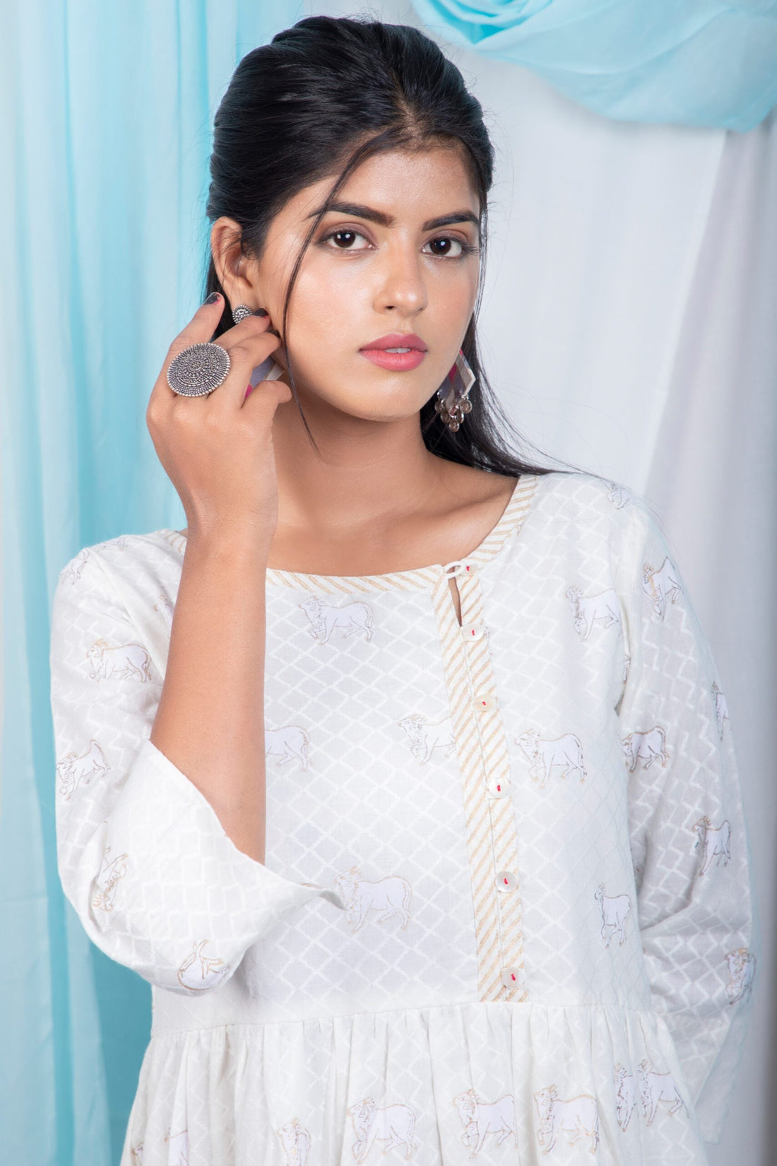 Shuddhi White Holy Cow Print Dress