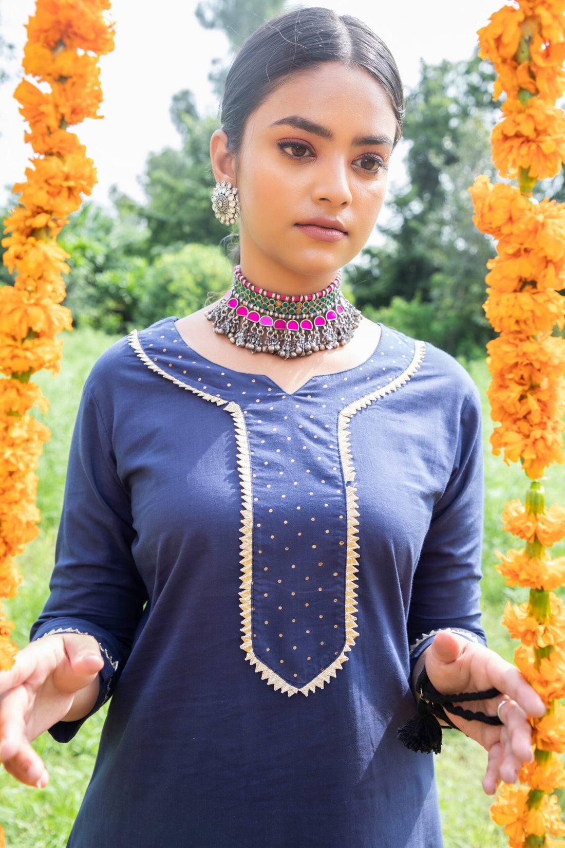 Shuddhi Blue And Pink Skirt/Kurta And Duppatta Set