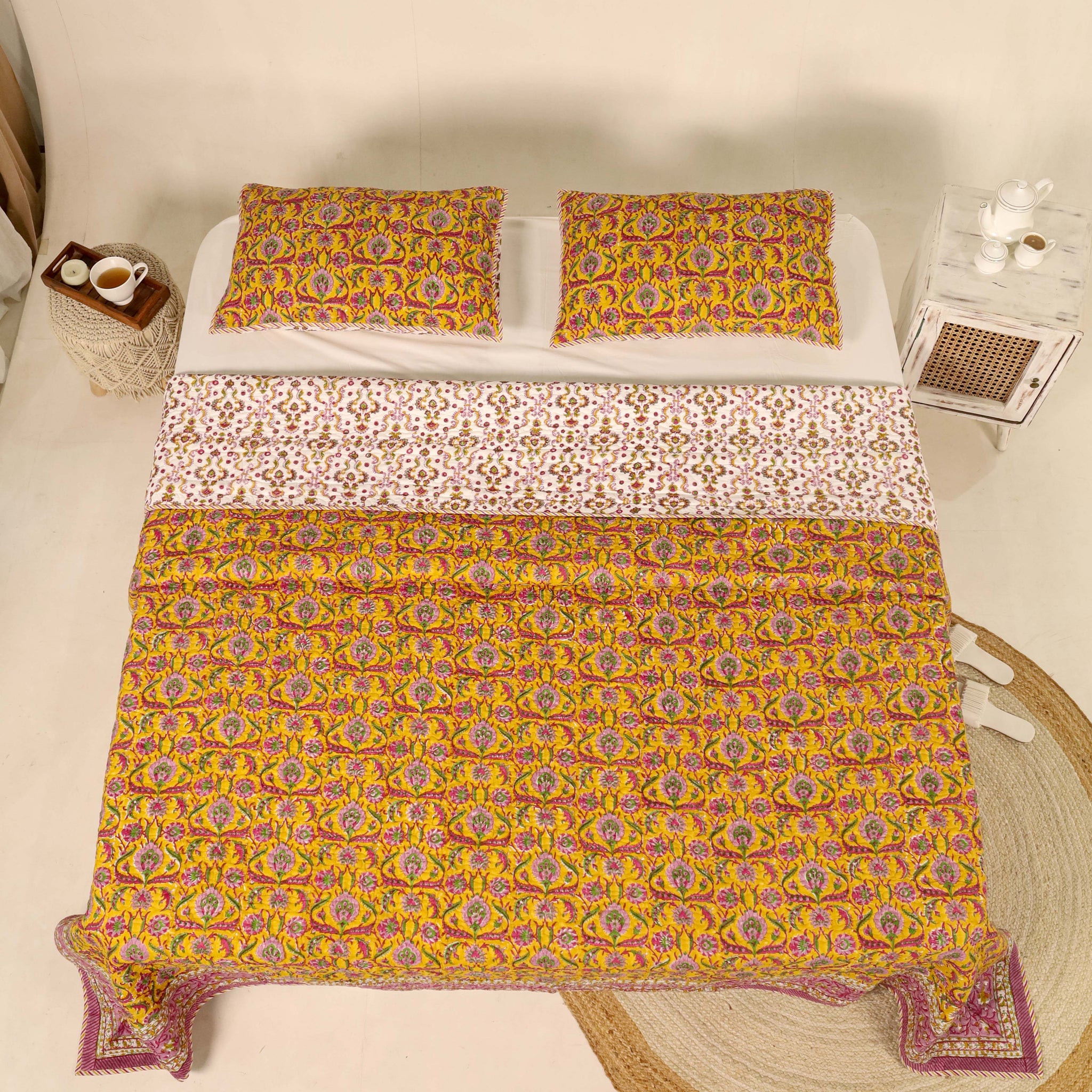 Mustard Yellow Quilted reversible Bedcover
