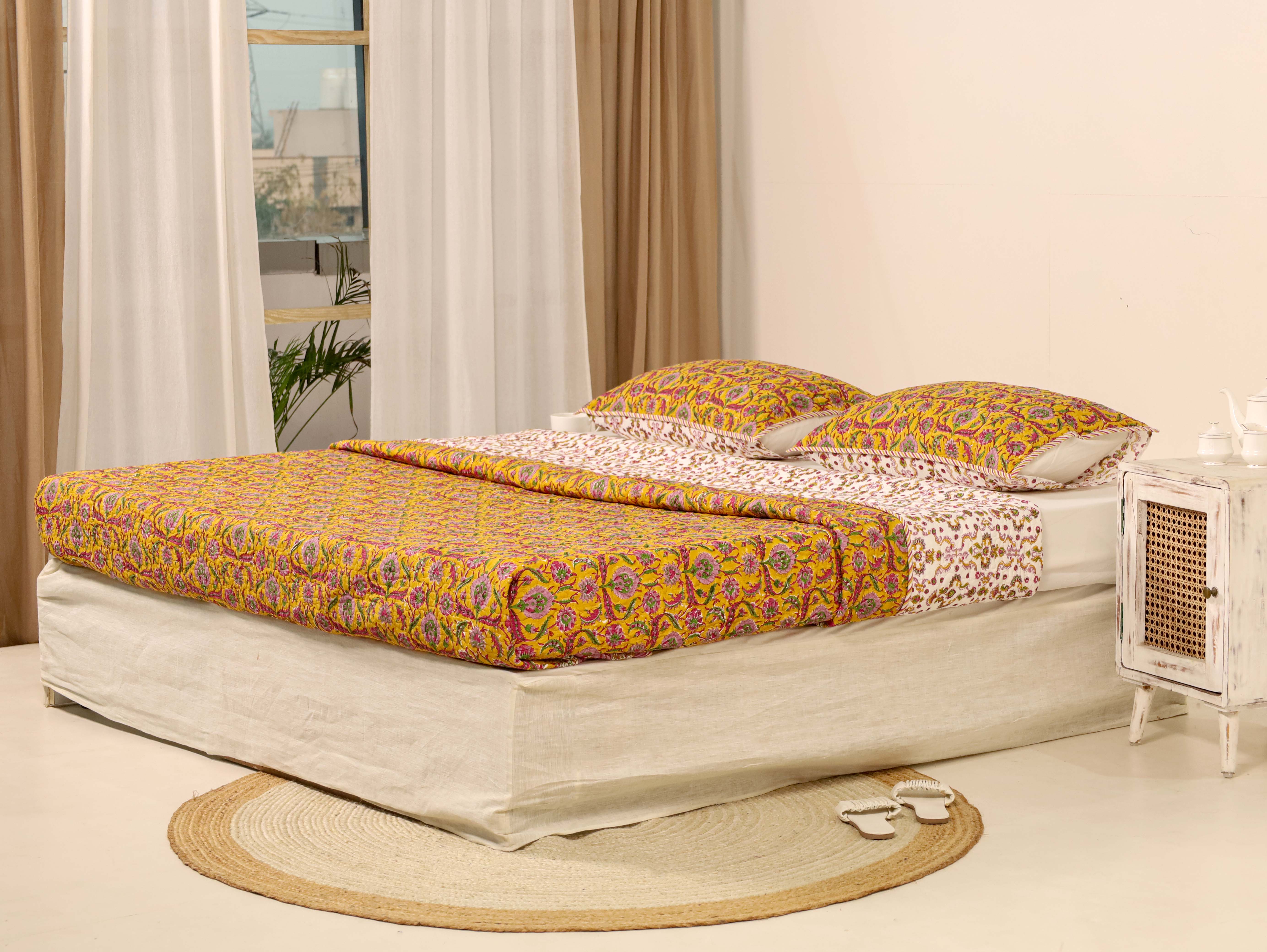 Mustard Yellow Quilted reversible Bedcover
