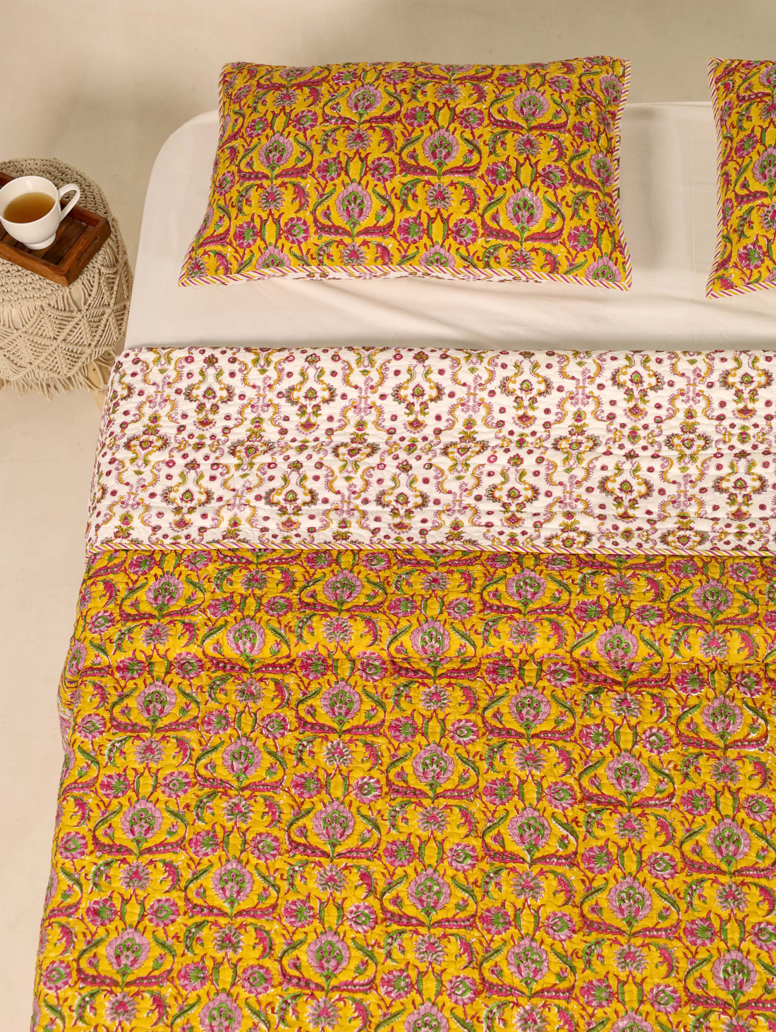 Mustard Yellow Quilted reversible Bedcover
