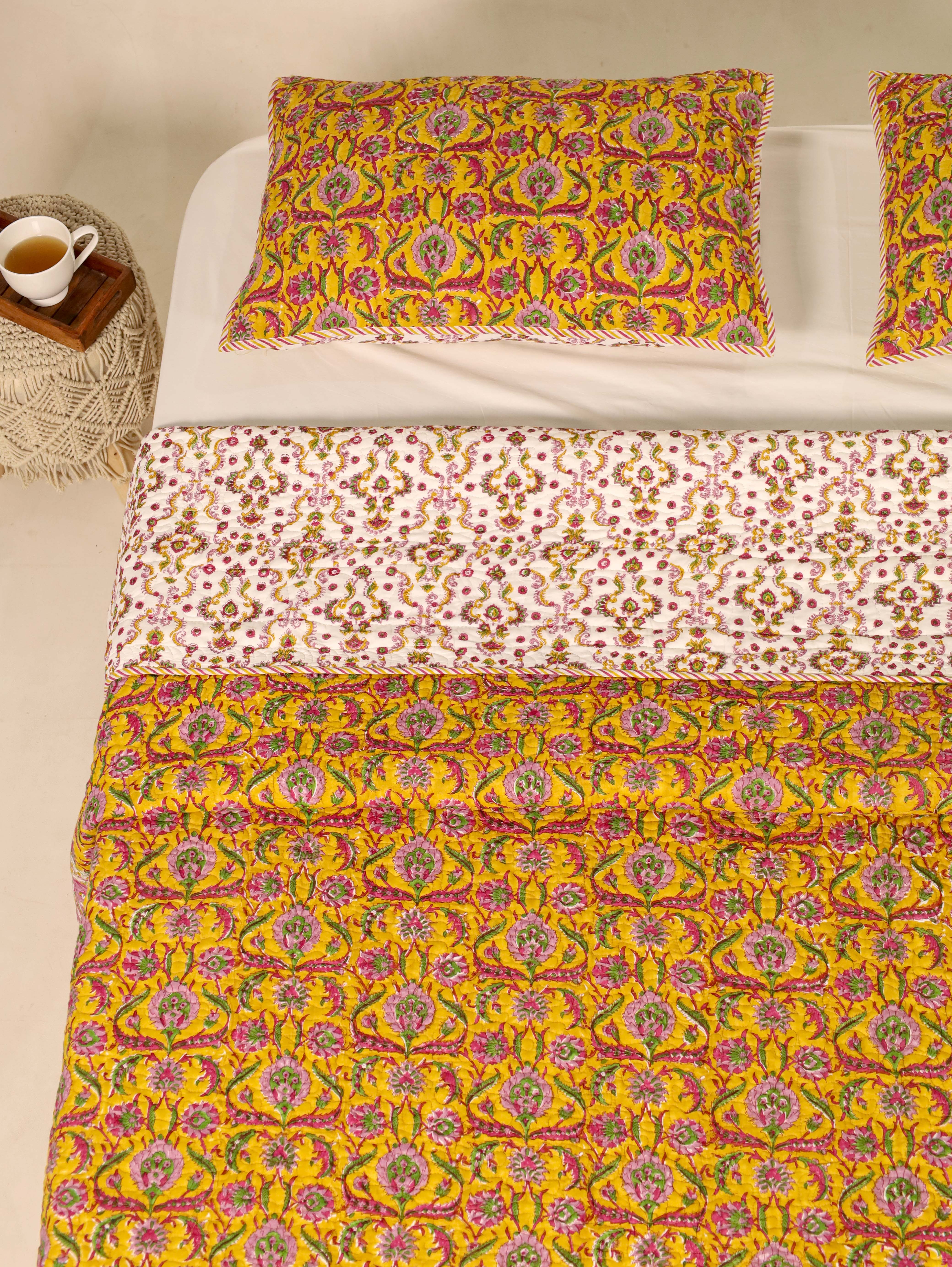 Mustard Yellow Quilted reversible Bedcover