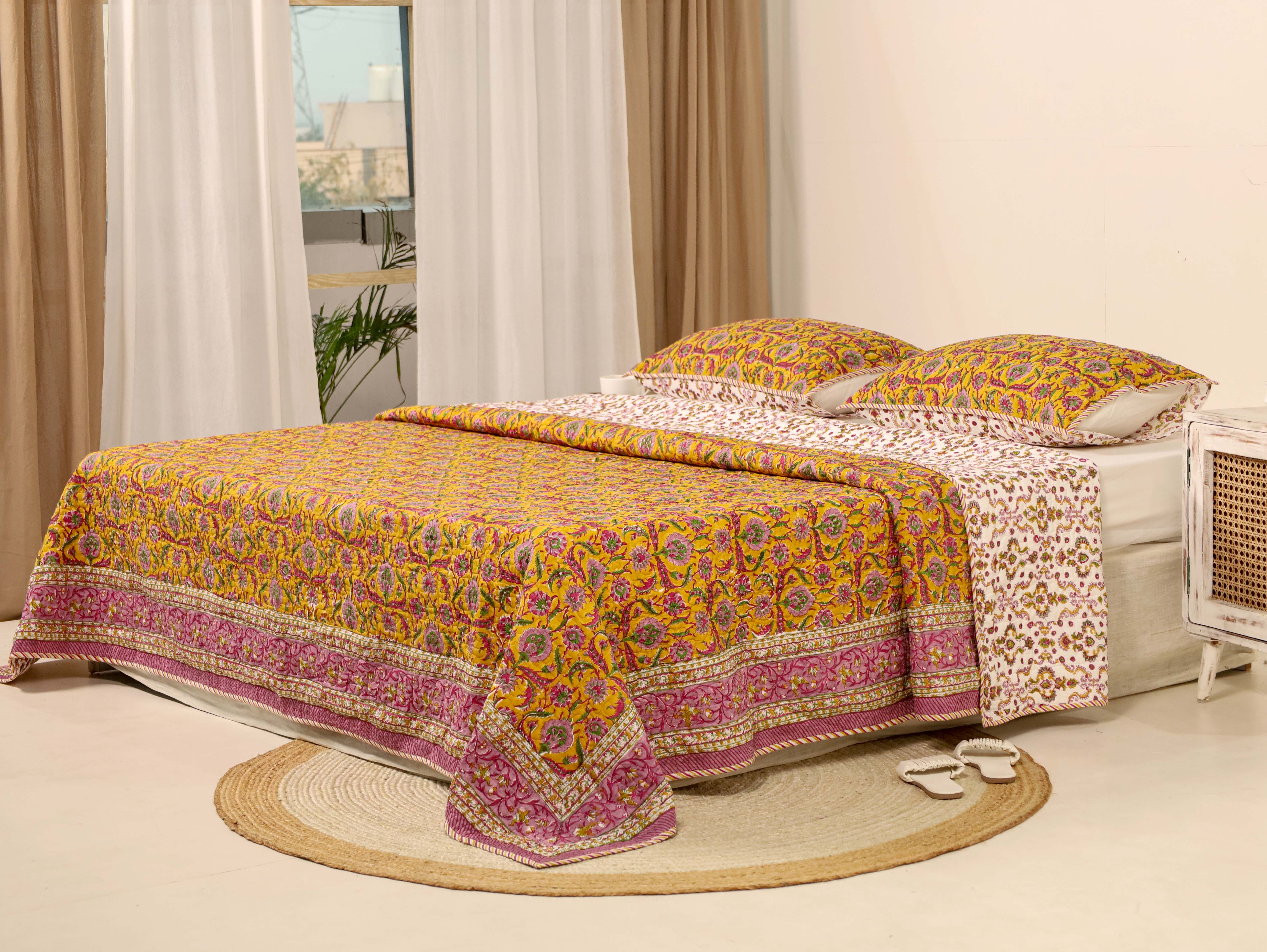 Mustard Yellow Quilted reversible Bedcover
