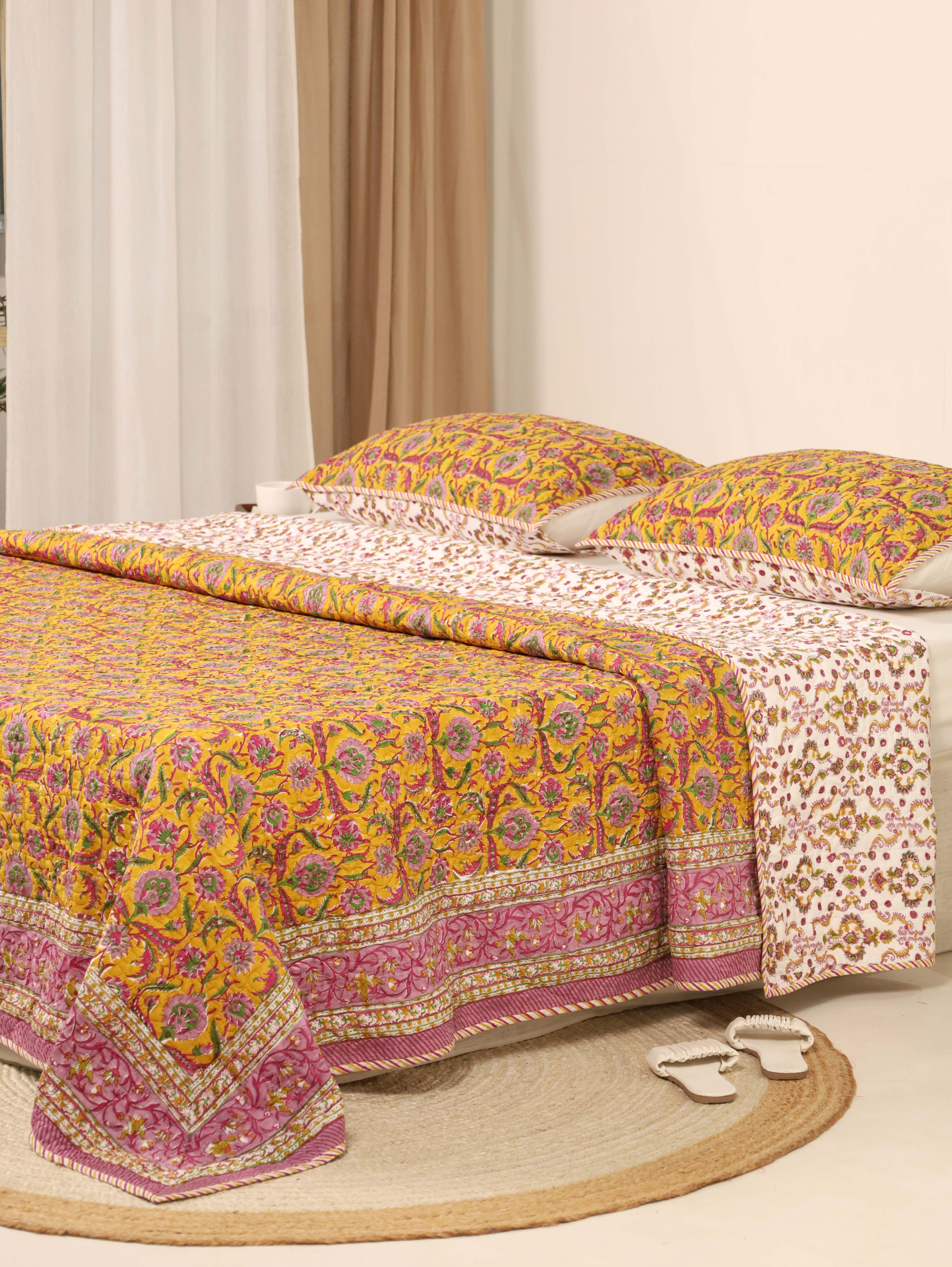 Mustard Yellow Quilted reversible Bedcover