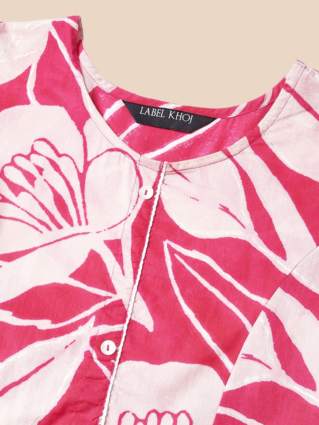 Label Khoj Women Cotton Pink Floral Kurta