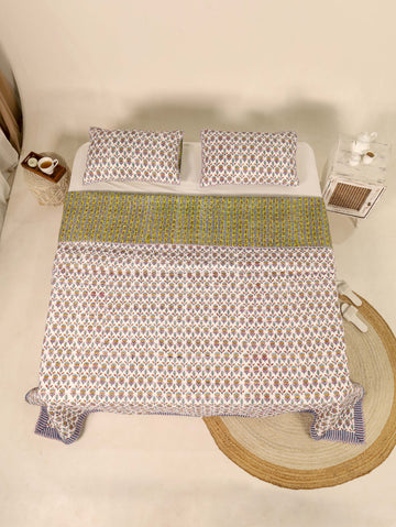 Olive Green Quiltted Reversible Bedcover