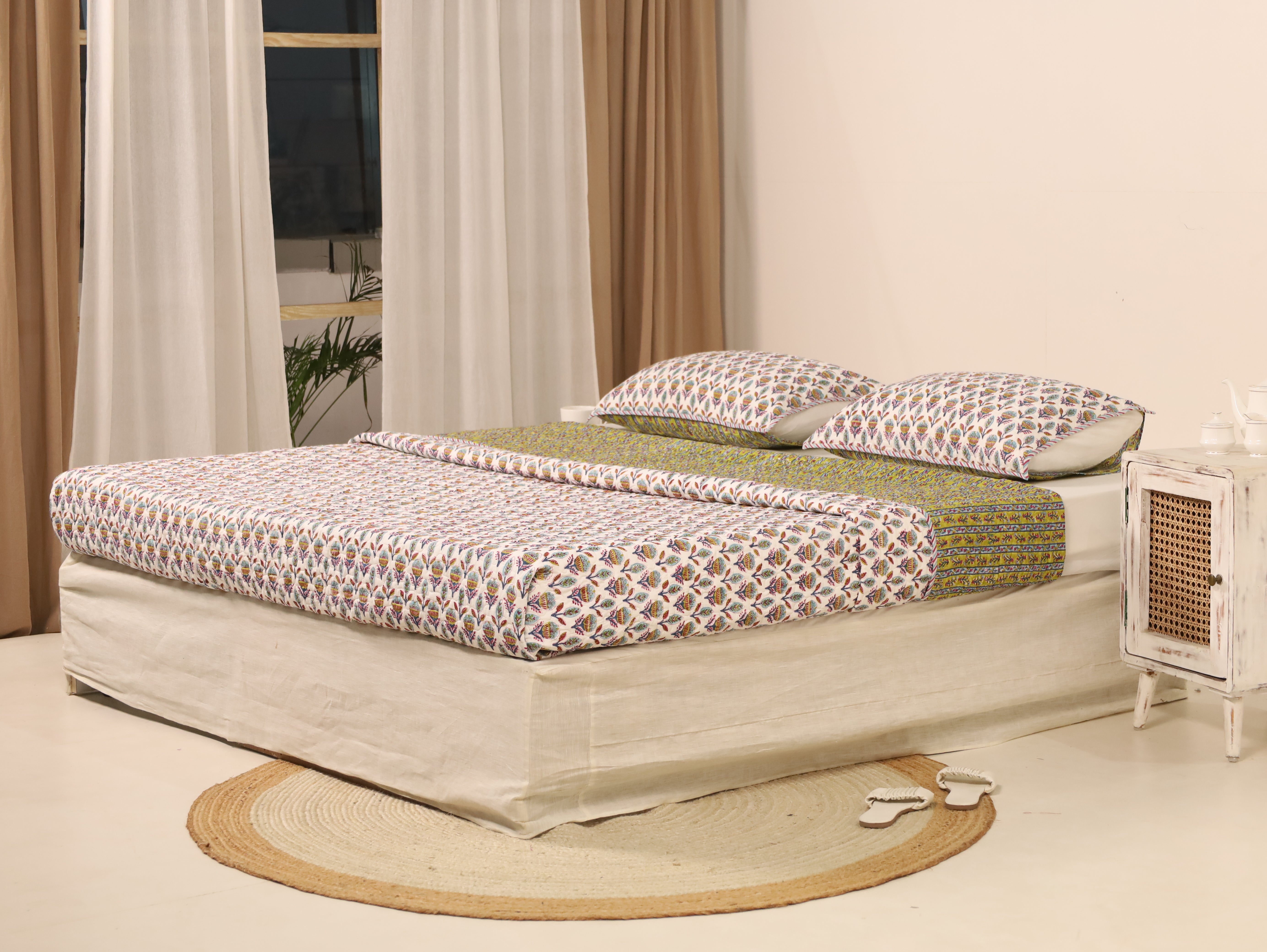 Olive Green Quiltted Reversible Bedcover