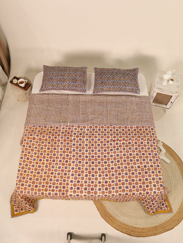 Blue and Off White Quiltted Reversible Bedcover