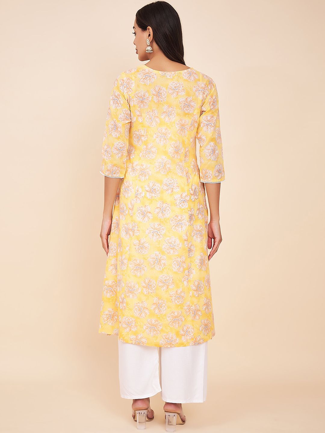 Label Khoj Women Cotton Yellow Floral Kurta
