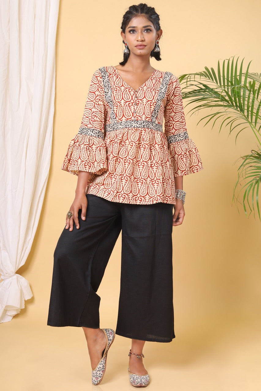 Rust Handblock Printed Short Top