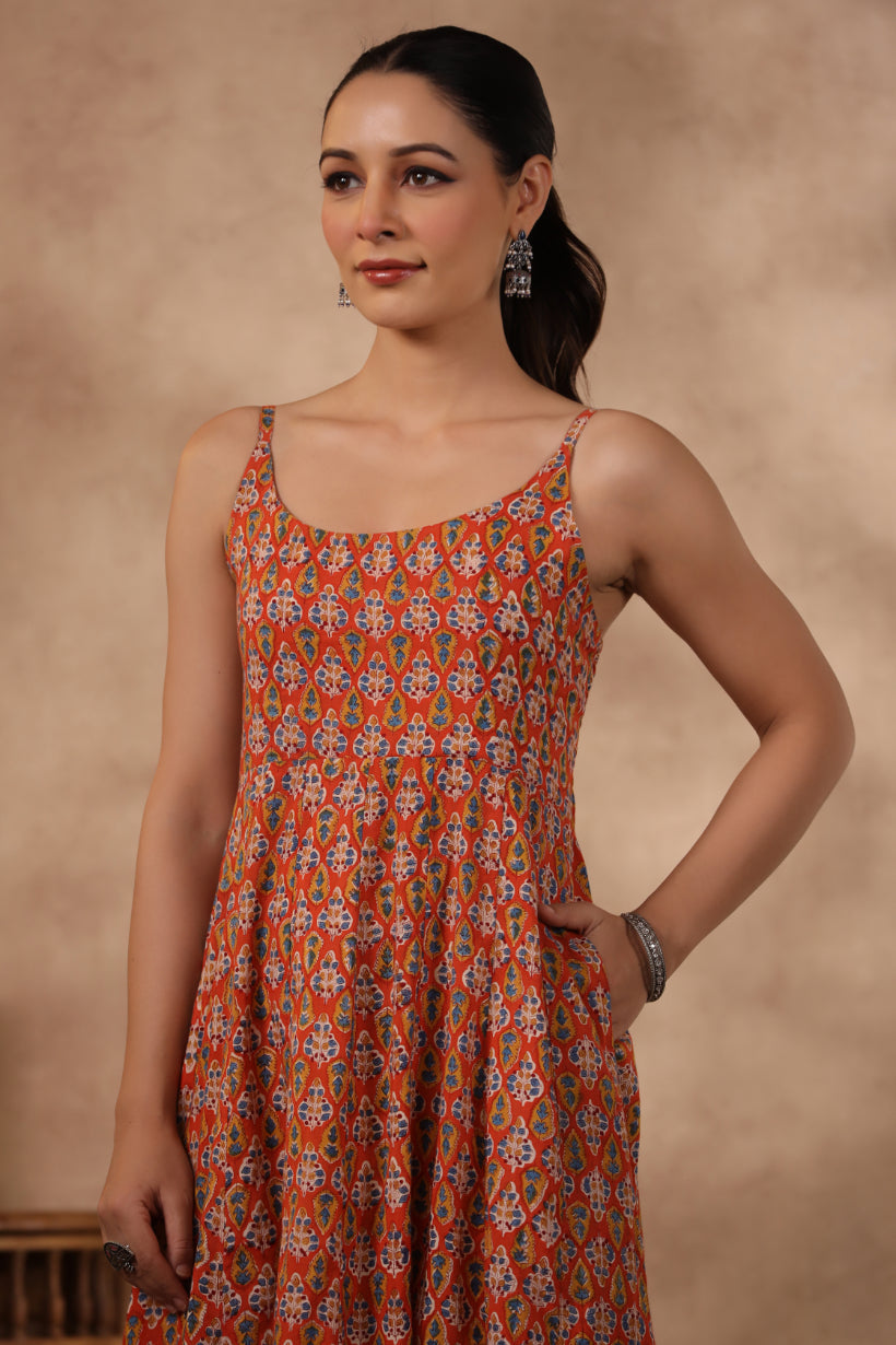 Shuddhi Orange and Blue Spaghetti Dress