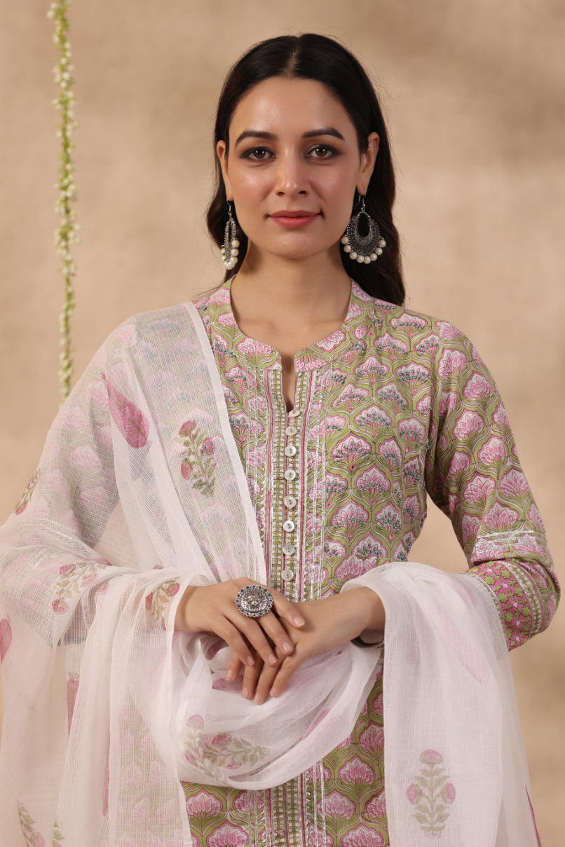 Shuddhi green and pink 2 piece kurta set