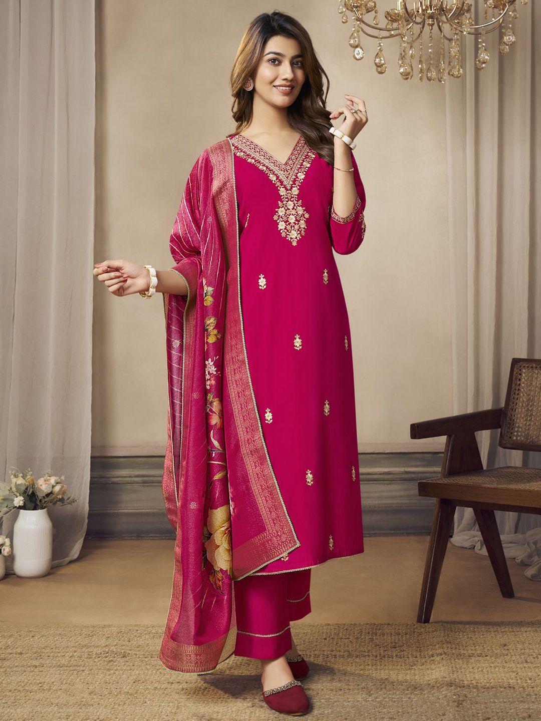 Label khoj women silk blend printed  kurta set