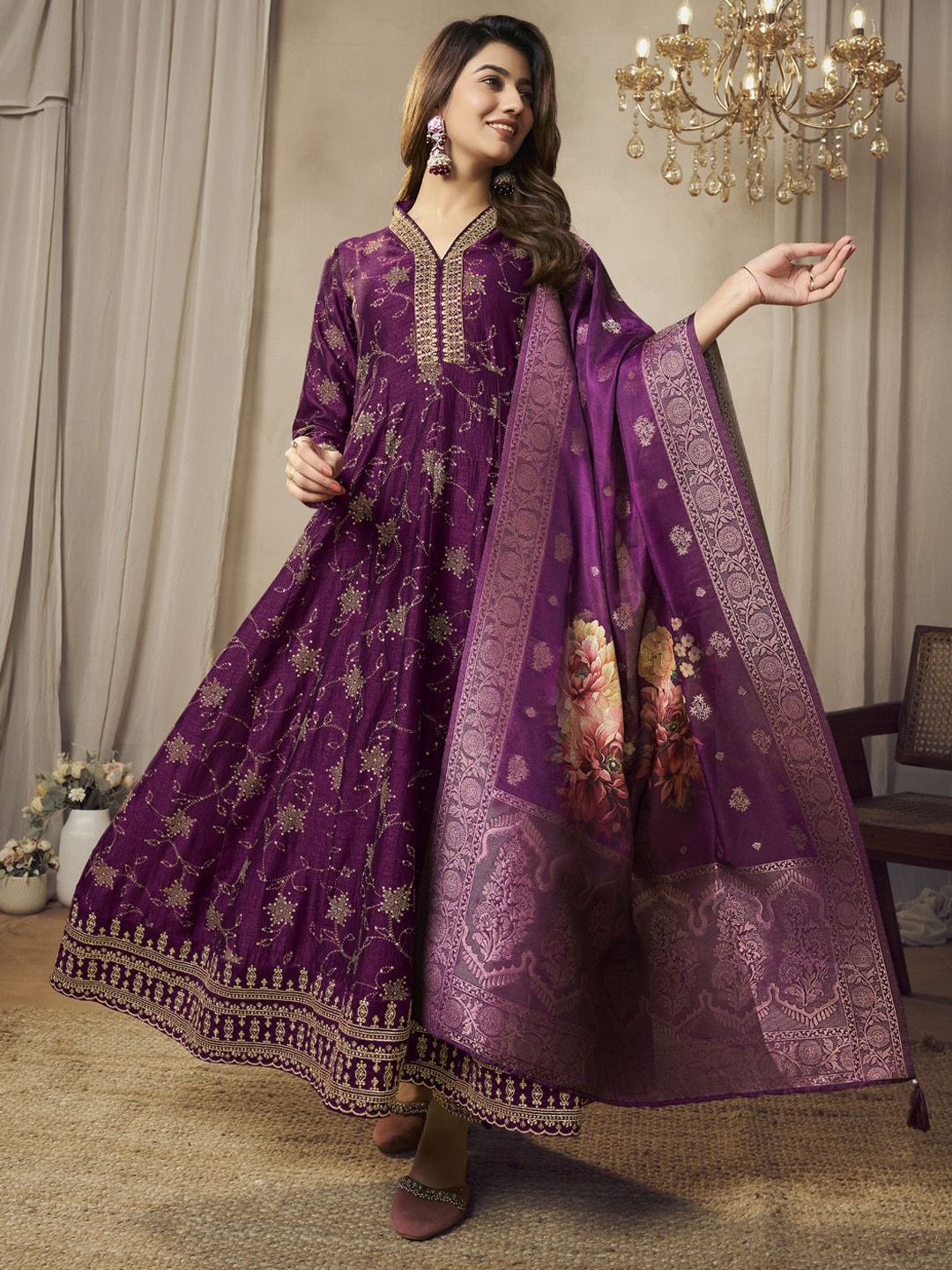 Label khoj Beautiful Anarkali kurta With Pant and Dupatta Set