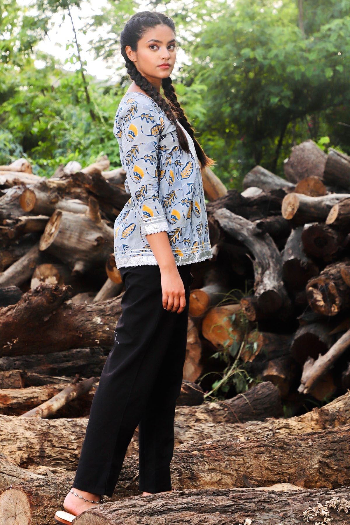 Shuddhi Grey And Blue Gota Short Top