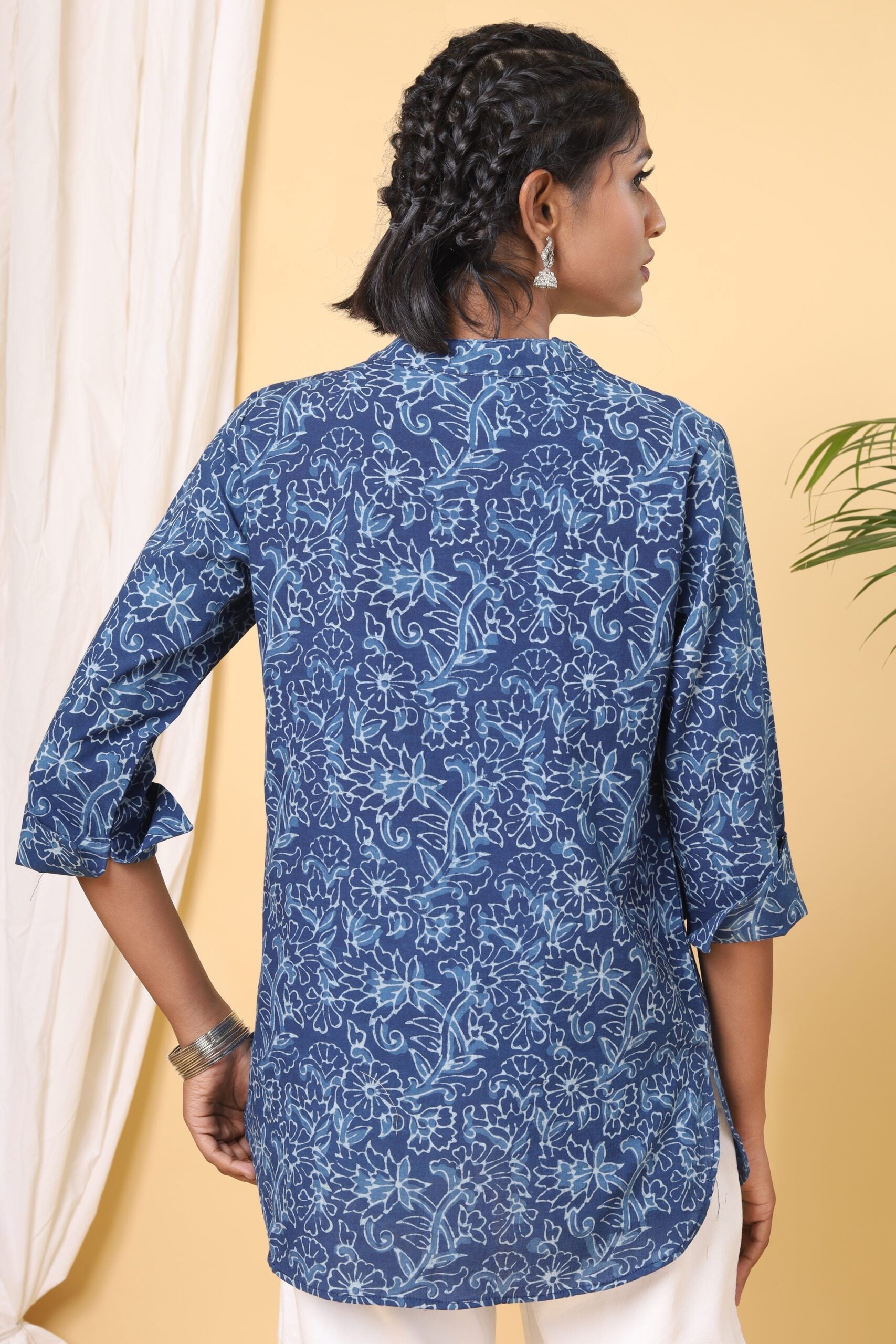 Handblock printed Indigo Short top