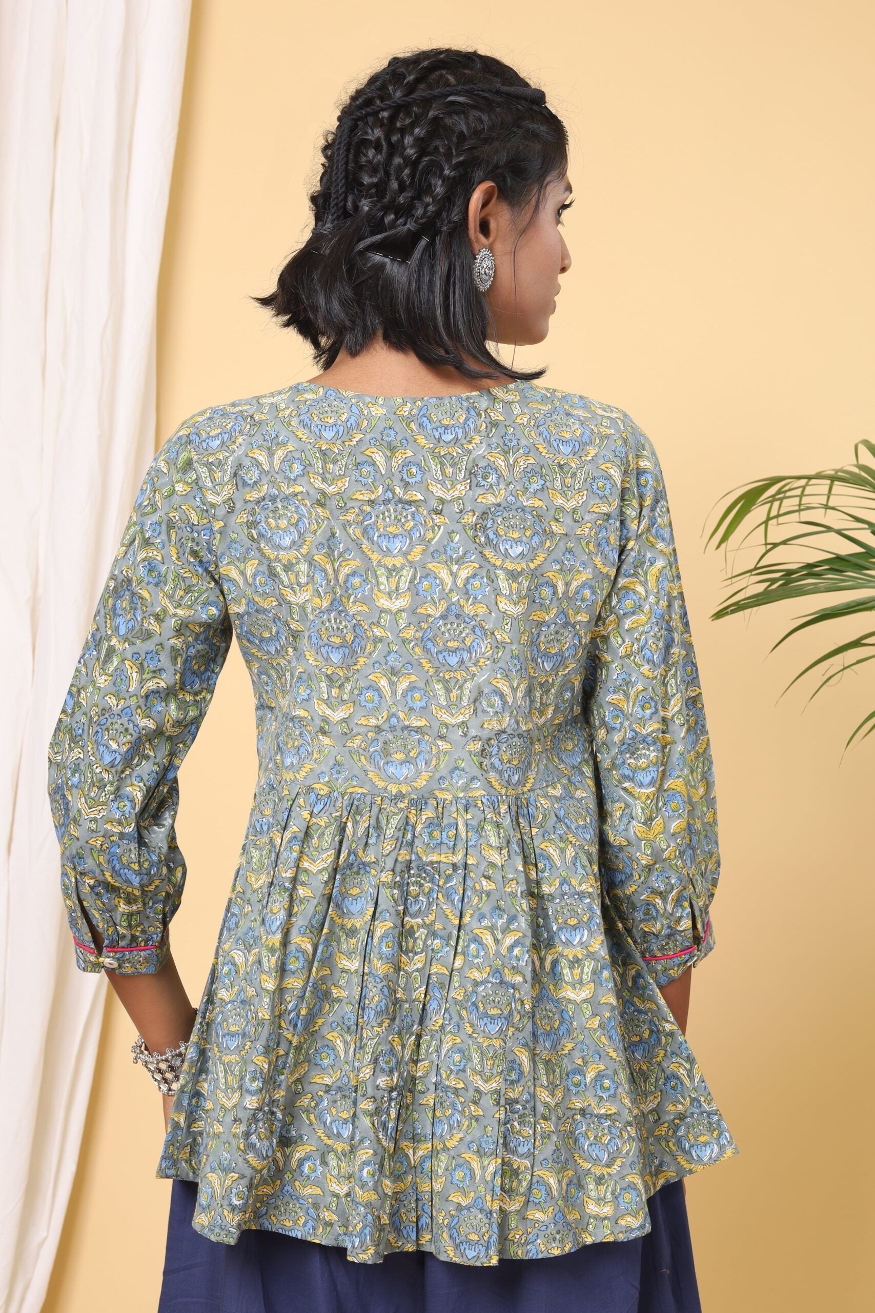 Green and Yellow handblock printed short top