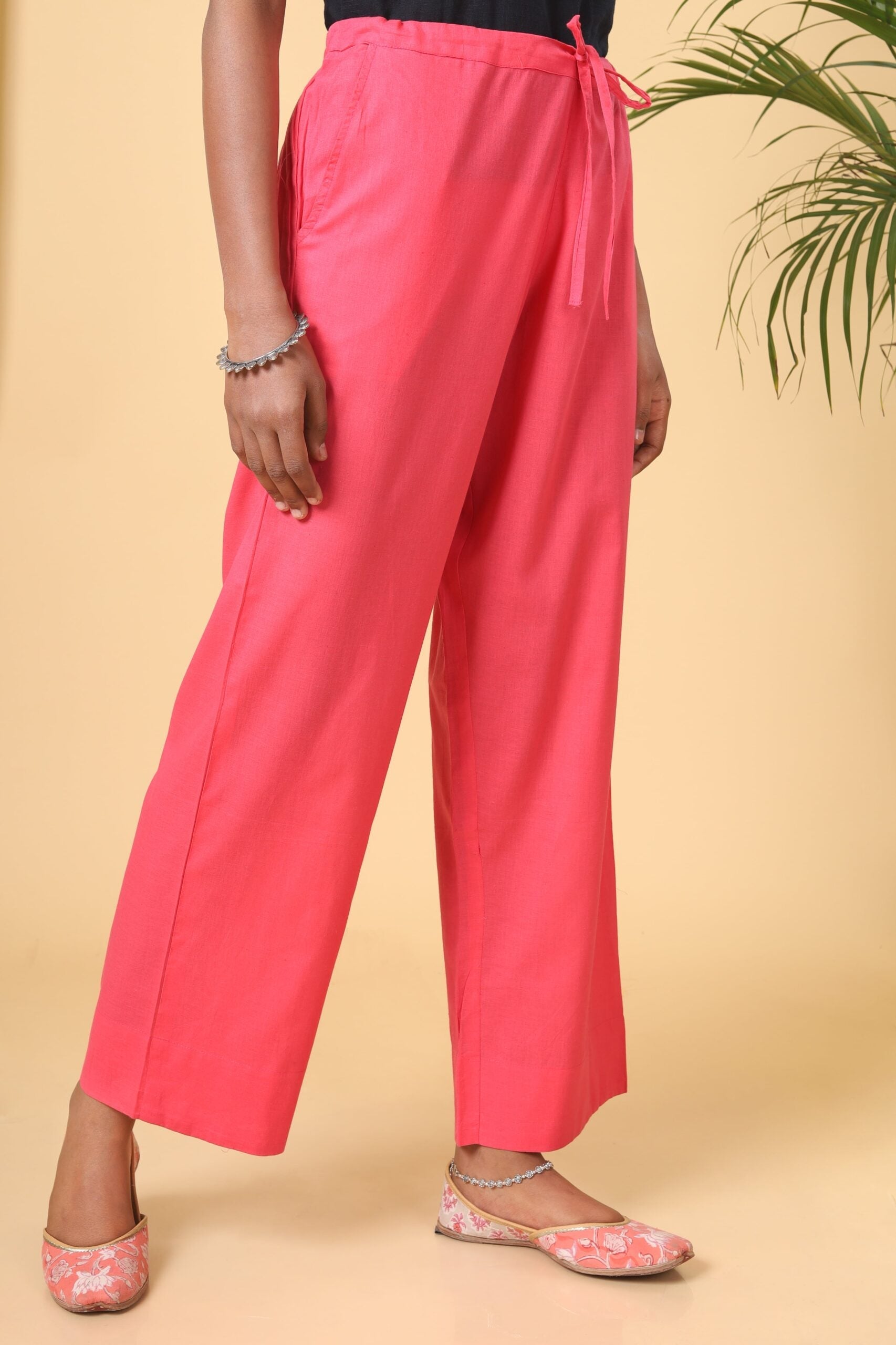 Rouge Pink Cotton Casual Pant