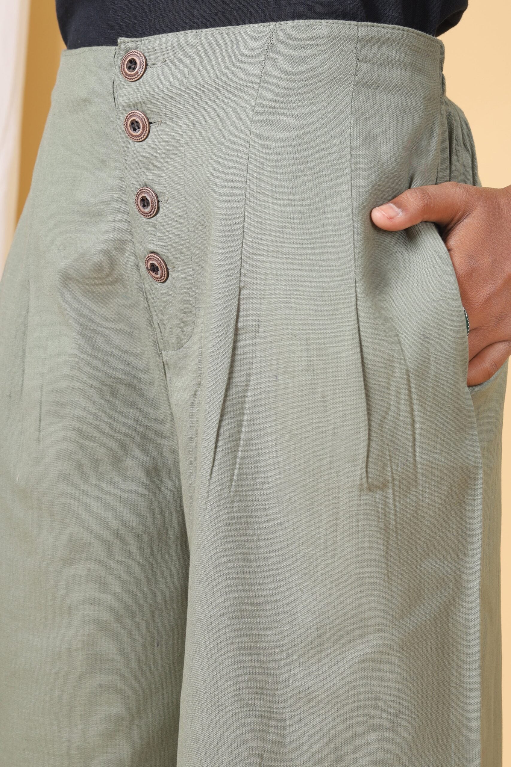 Laurel Green Cotton Casual Pants