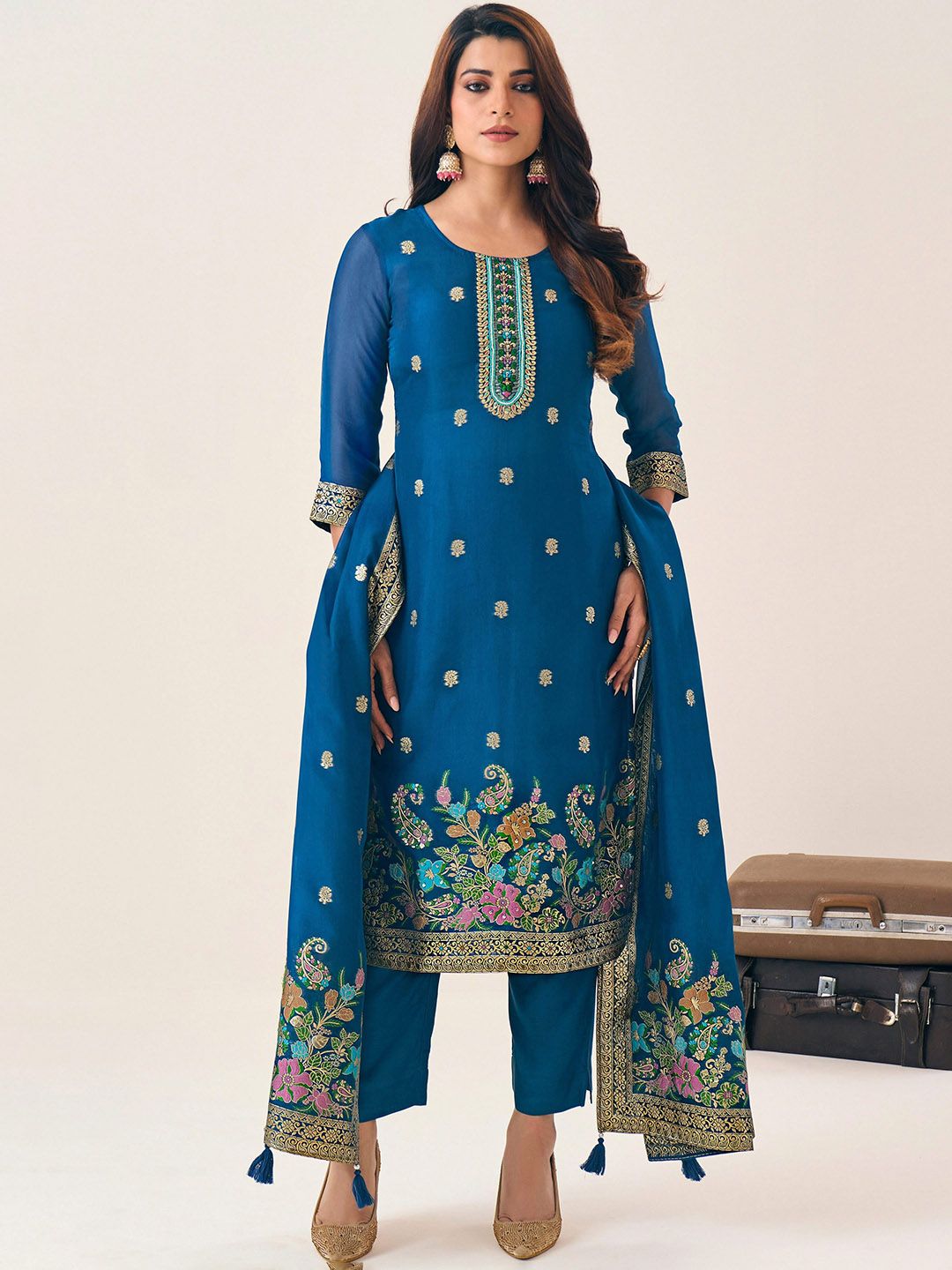 Label khoj Pure viscose organza silk with heavy Meena and handwork kurta set
