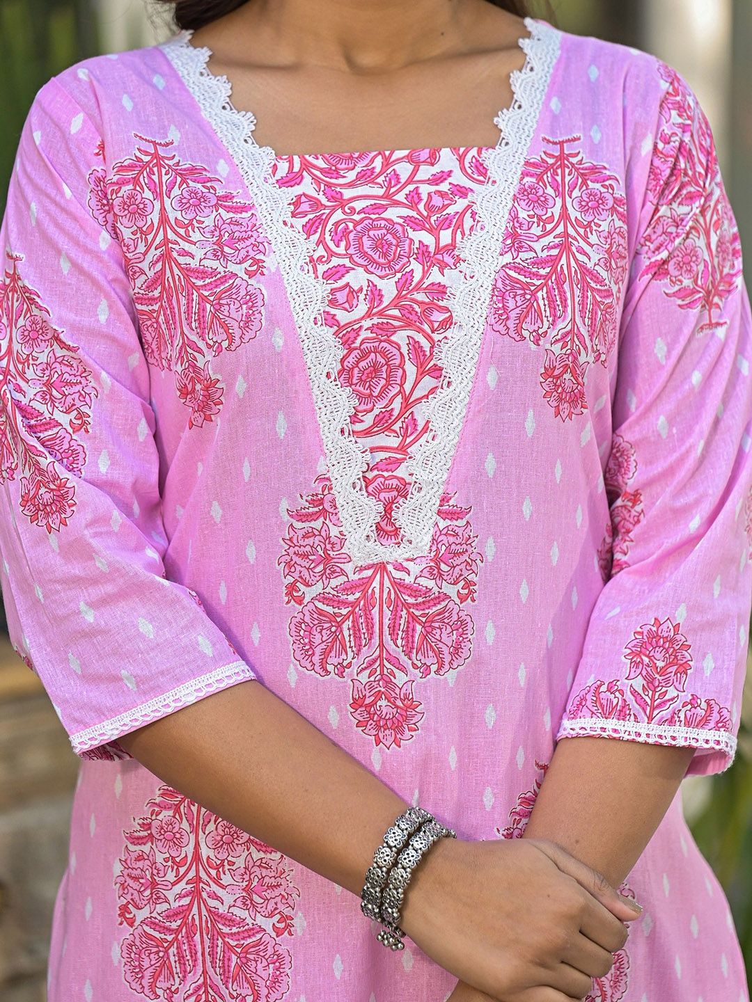 Label khoj women Cotton print kurta SetPINK Color
