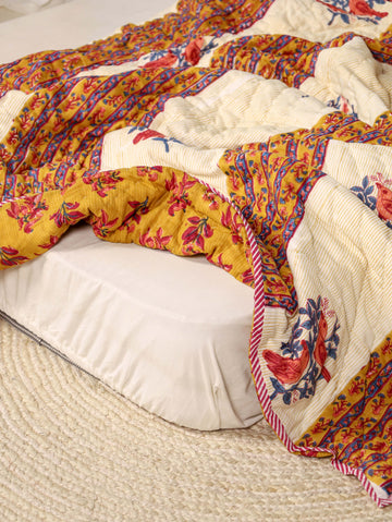 Mustard Yellow and Red Single Bed Reversible Quilted Razai
