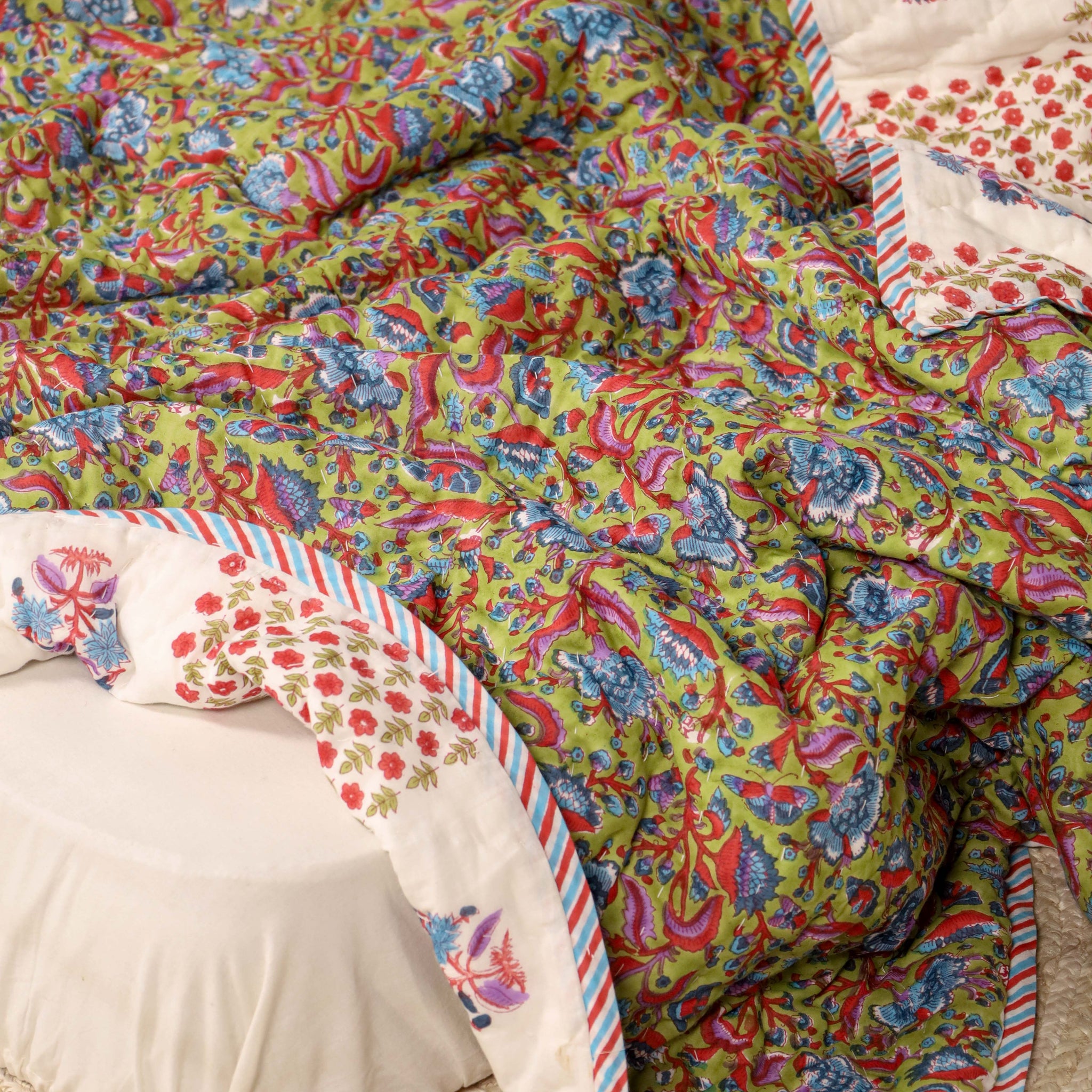 Rainbow Color Single Bed Reversible Quilted Razai