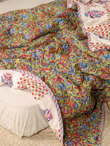 Rainbow Color Single Bed Reversible Quilted Razai