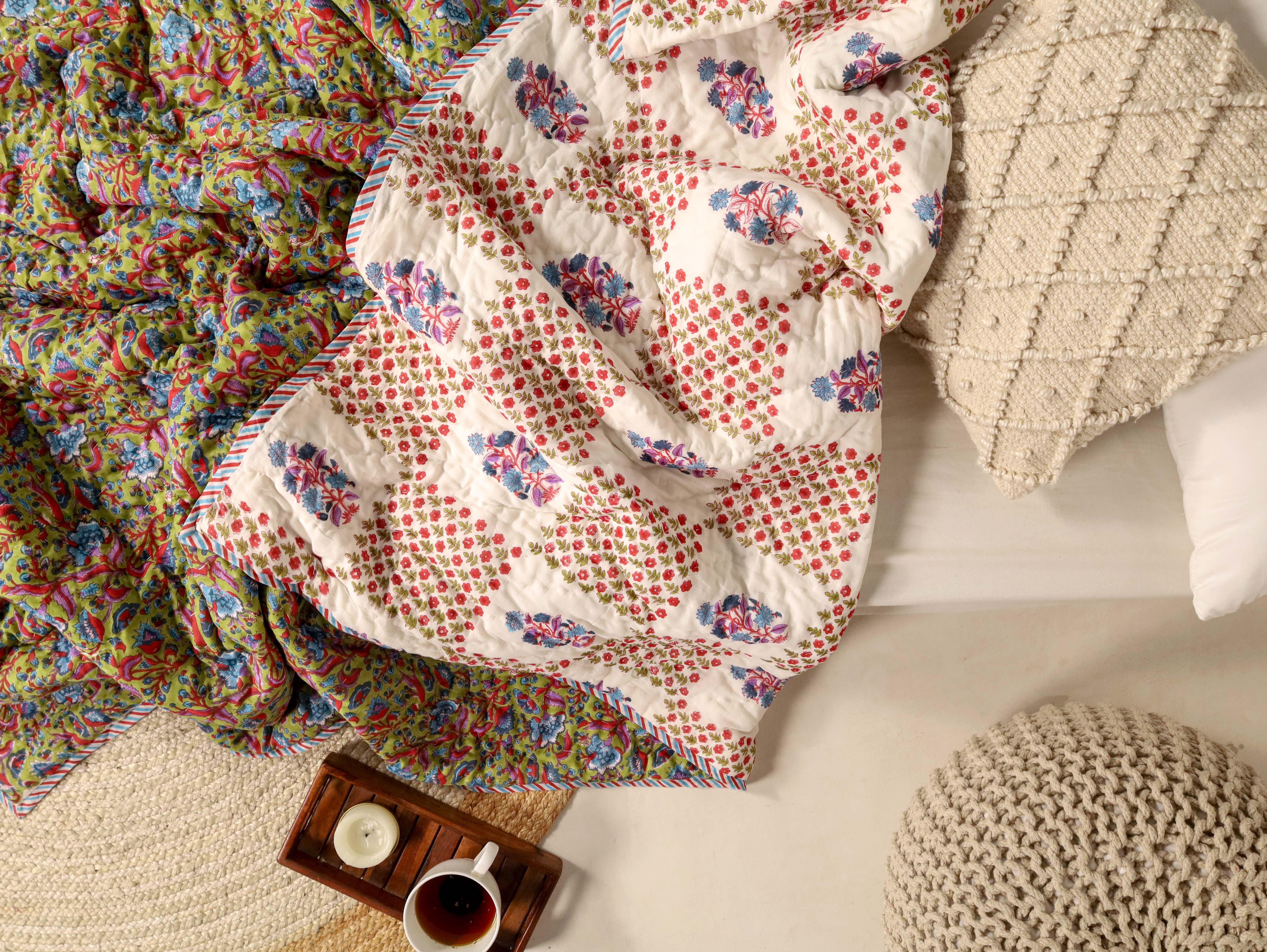Rainbow Color Single Bed Reversible Quilted Razai