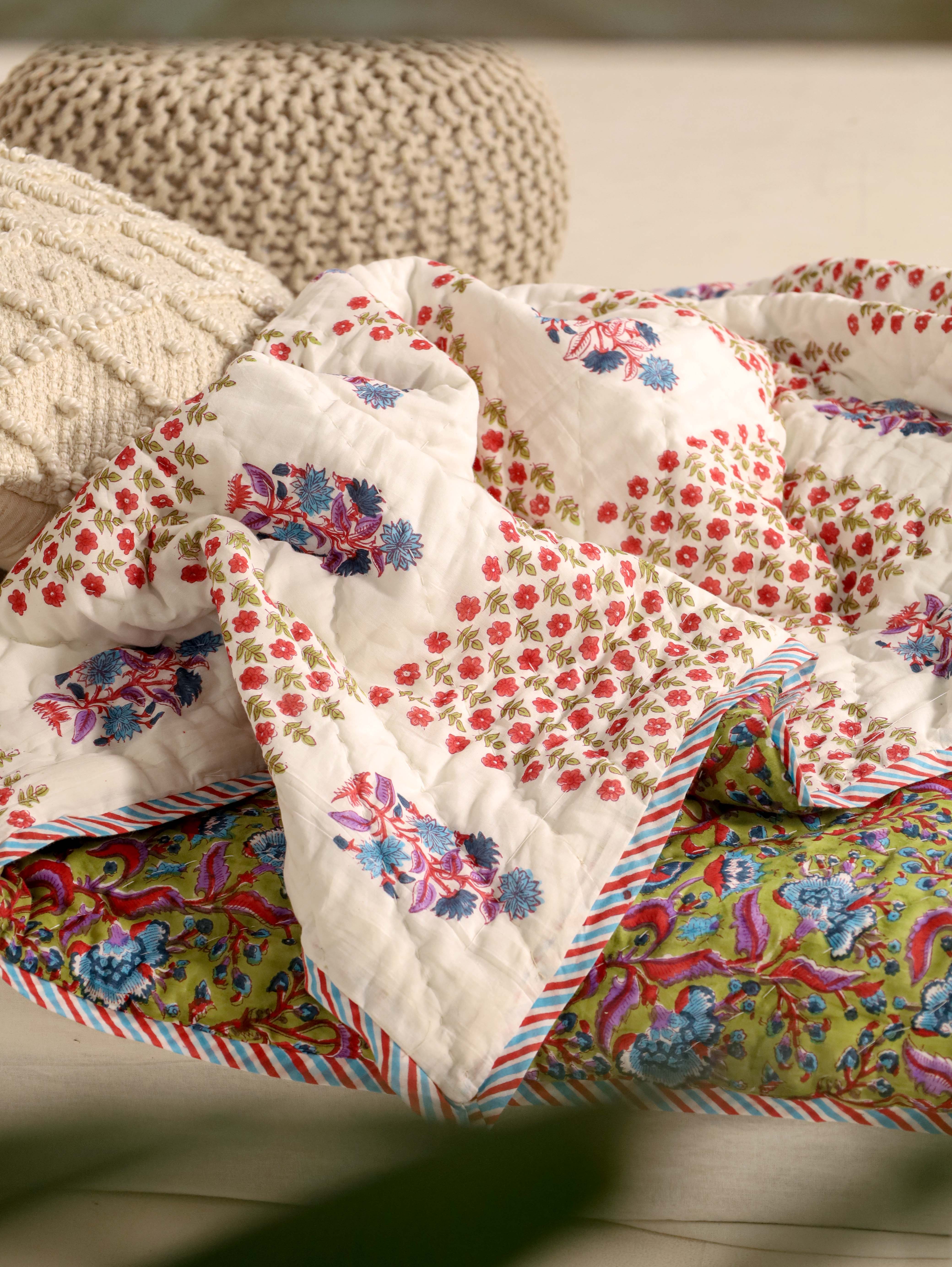 Rainbow Color Single Bed Reversible Quilted Razai