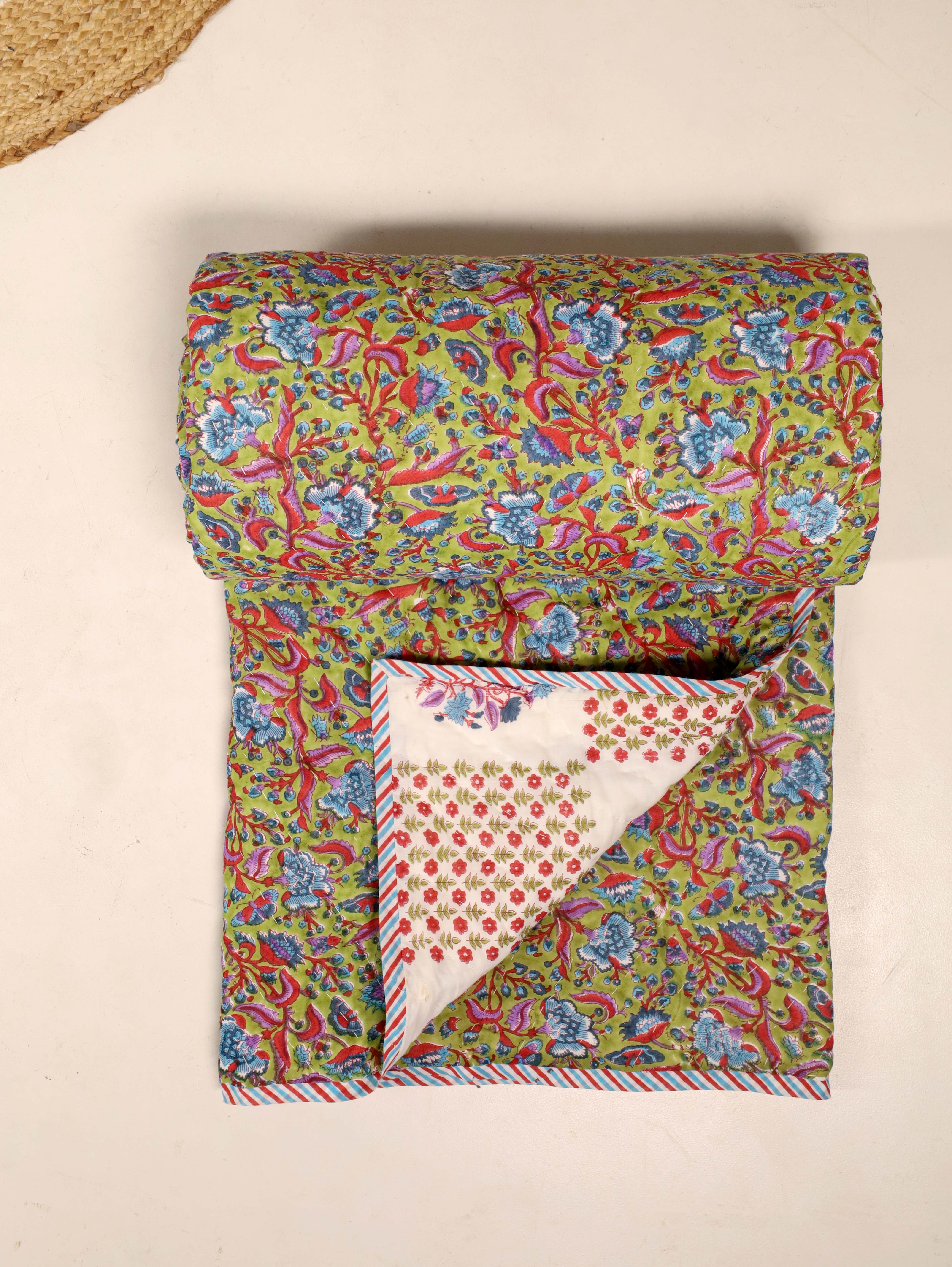 Rainbow Color Single Bed Reversible Quilted Razai