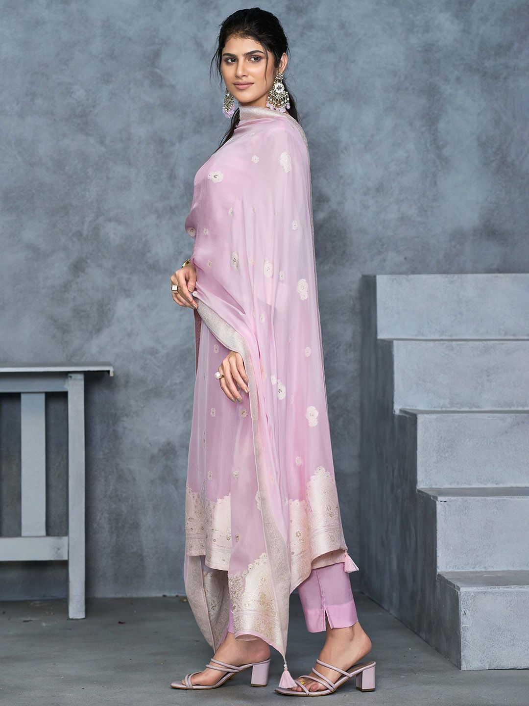 Label khoj Pure viscose organza jacqured with hand work kurta set