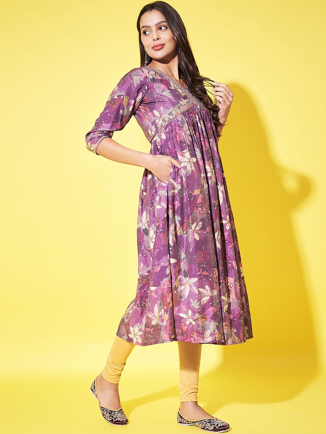 Label Khoj Women Silk Blend Alia Cut Kurta Dress