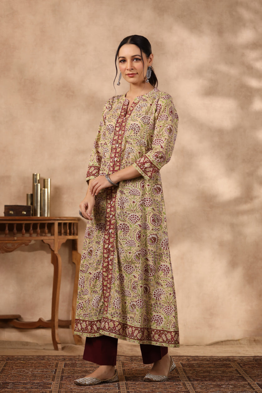 Shuddhi Yellow and Green A line kurta