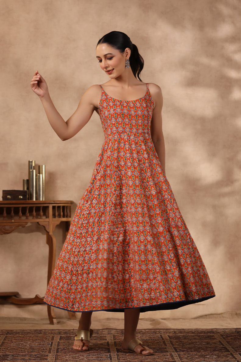 Shuddhi Orange and Blue Spaghetti Dress
