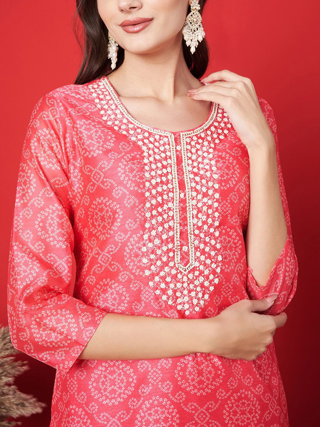 Label khoj chanderi kurta with bottom and dupptta setPink Color