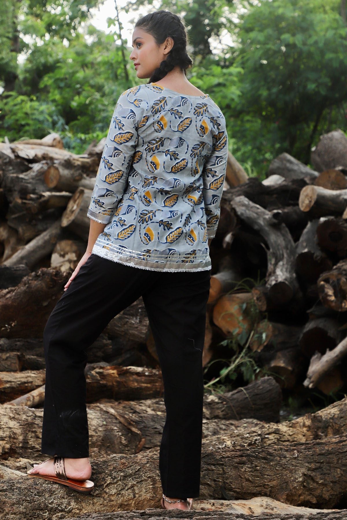 Shuddhi Grey And Blue Gota Short Top