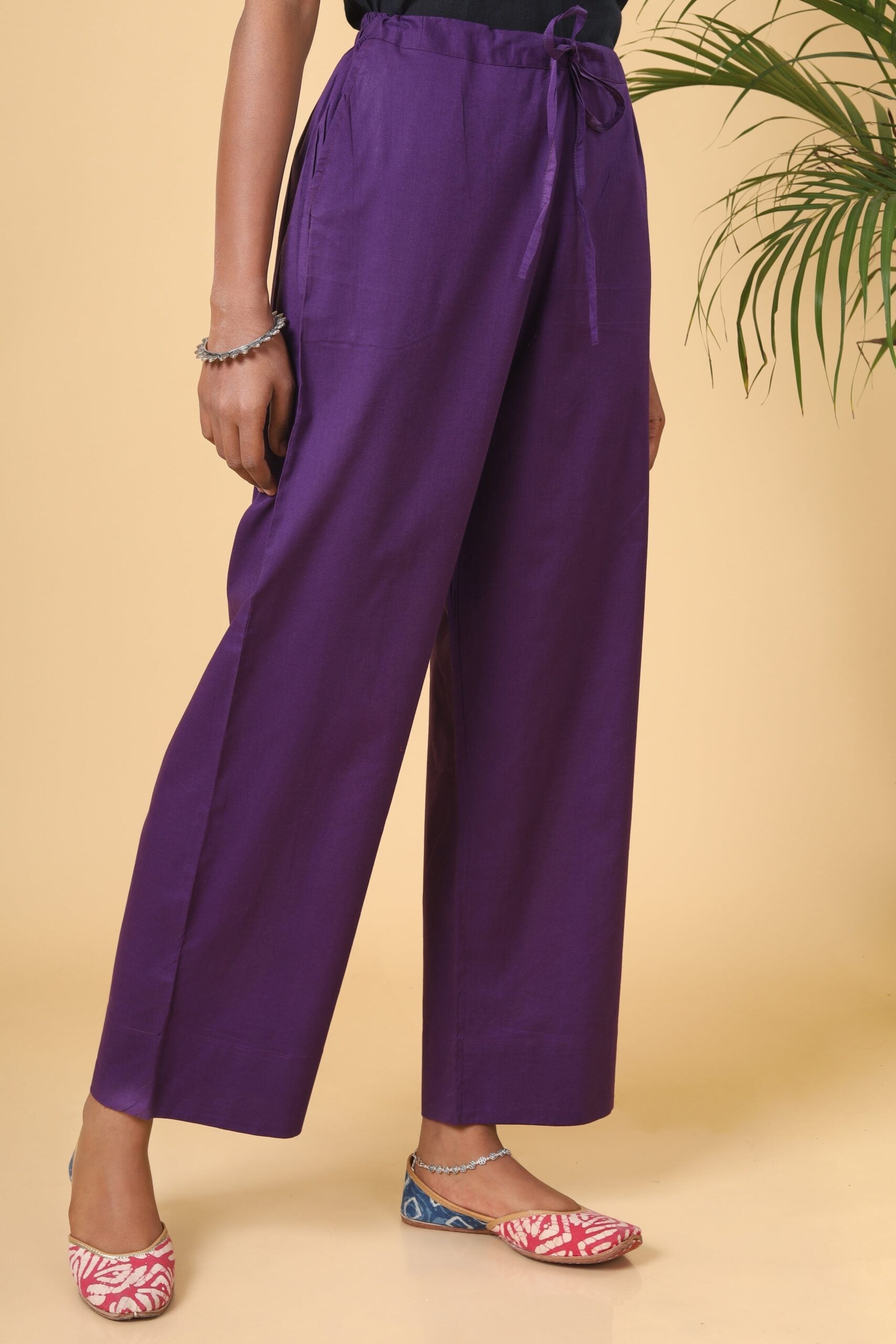 Egg Plant Purple Cotton Casual Pant
