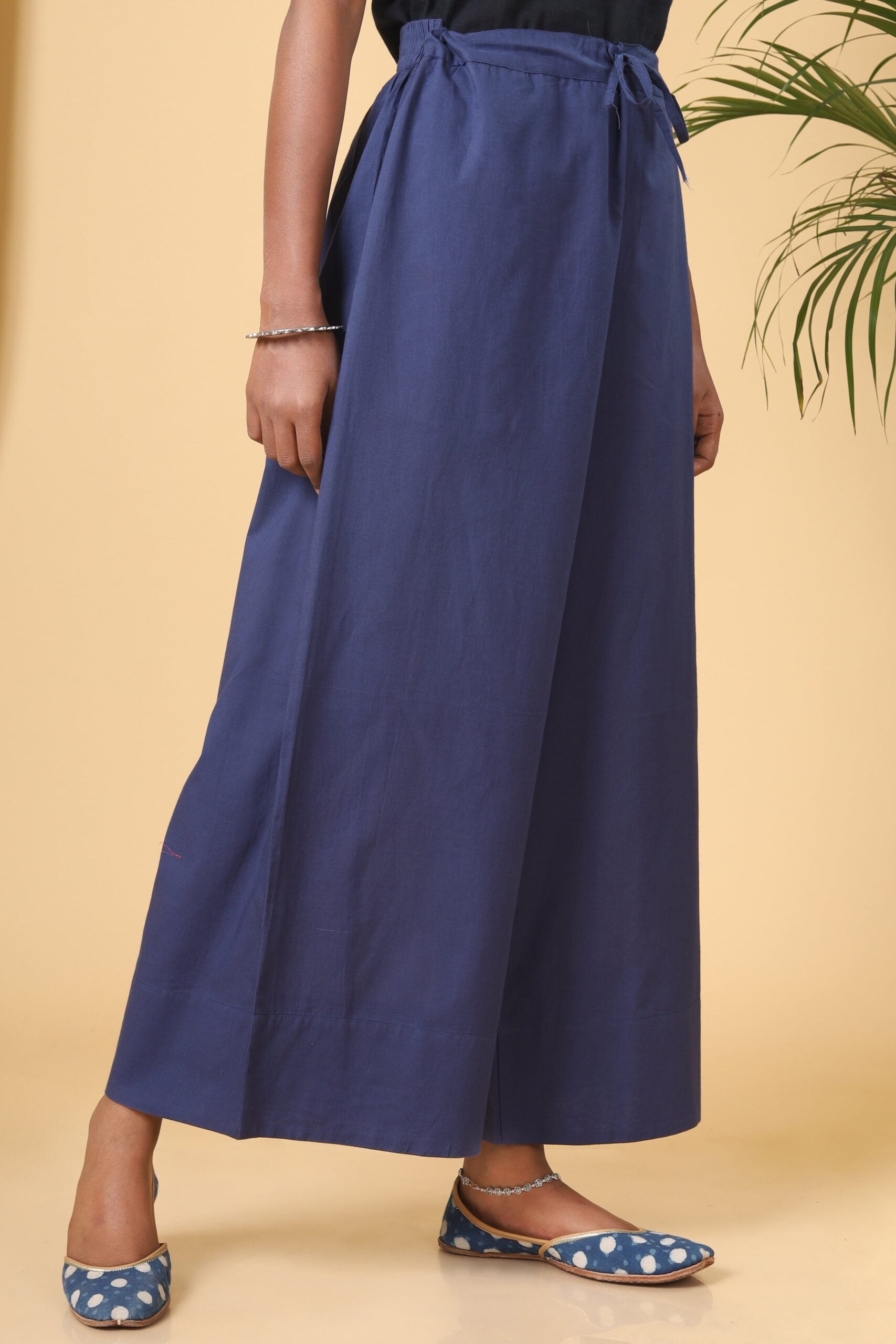 Denim Blue Cotton Casual Pant