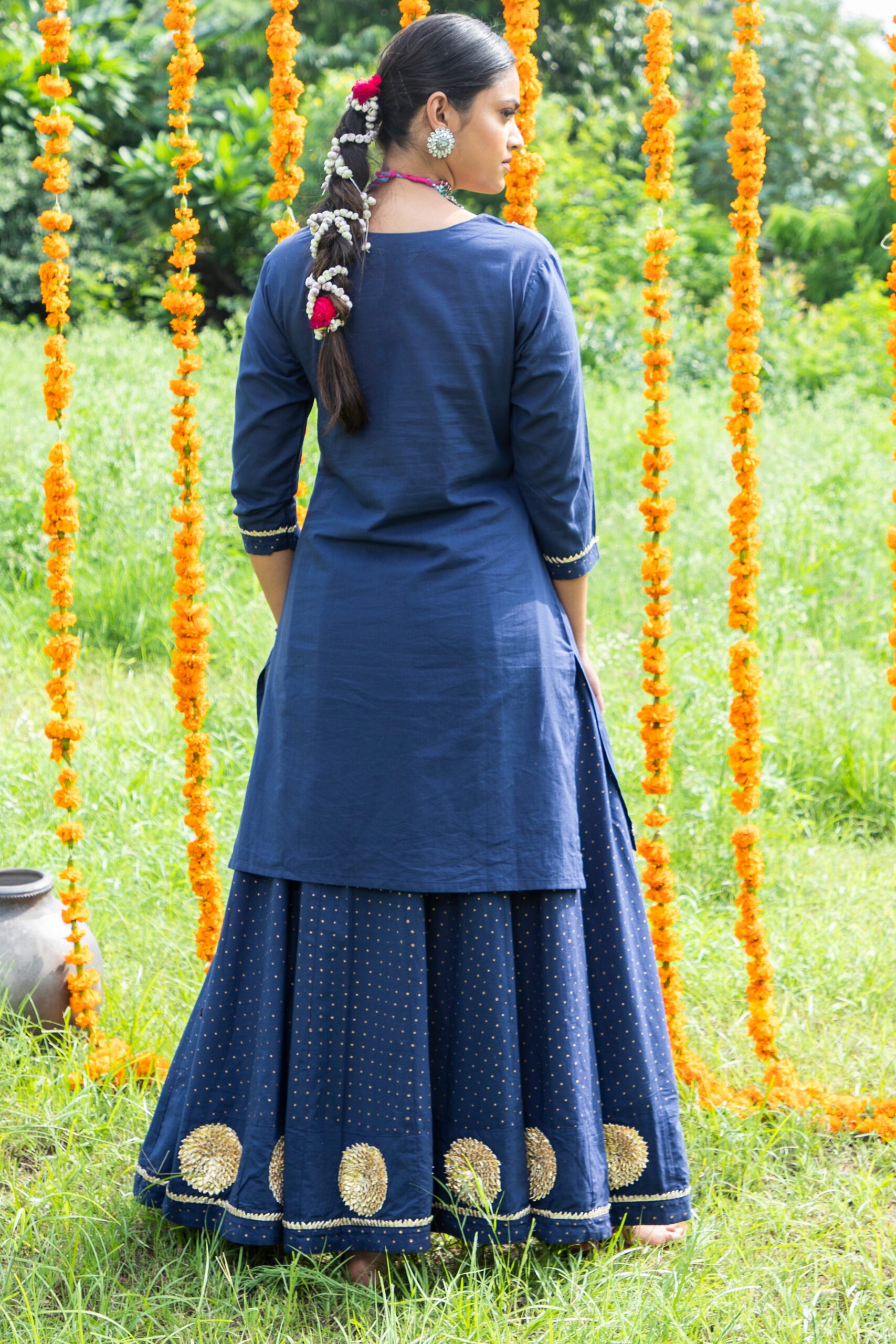 Shuddhi Blue And Pink Skirt/Kurta And Duppatta Set