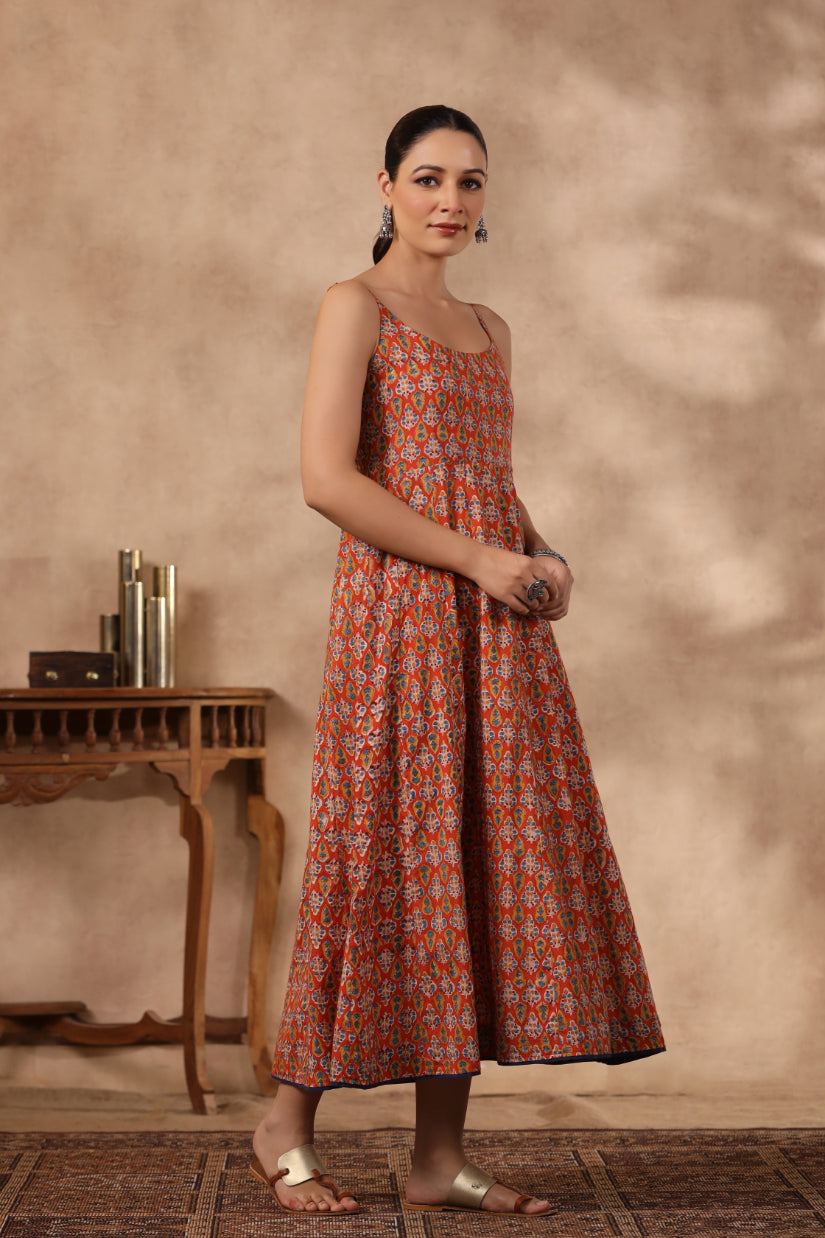 Shuddhi Orange and Blue Spaghetti Dress