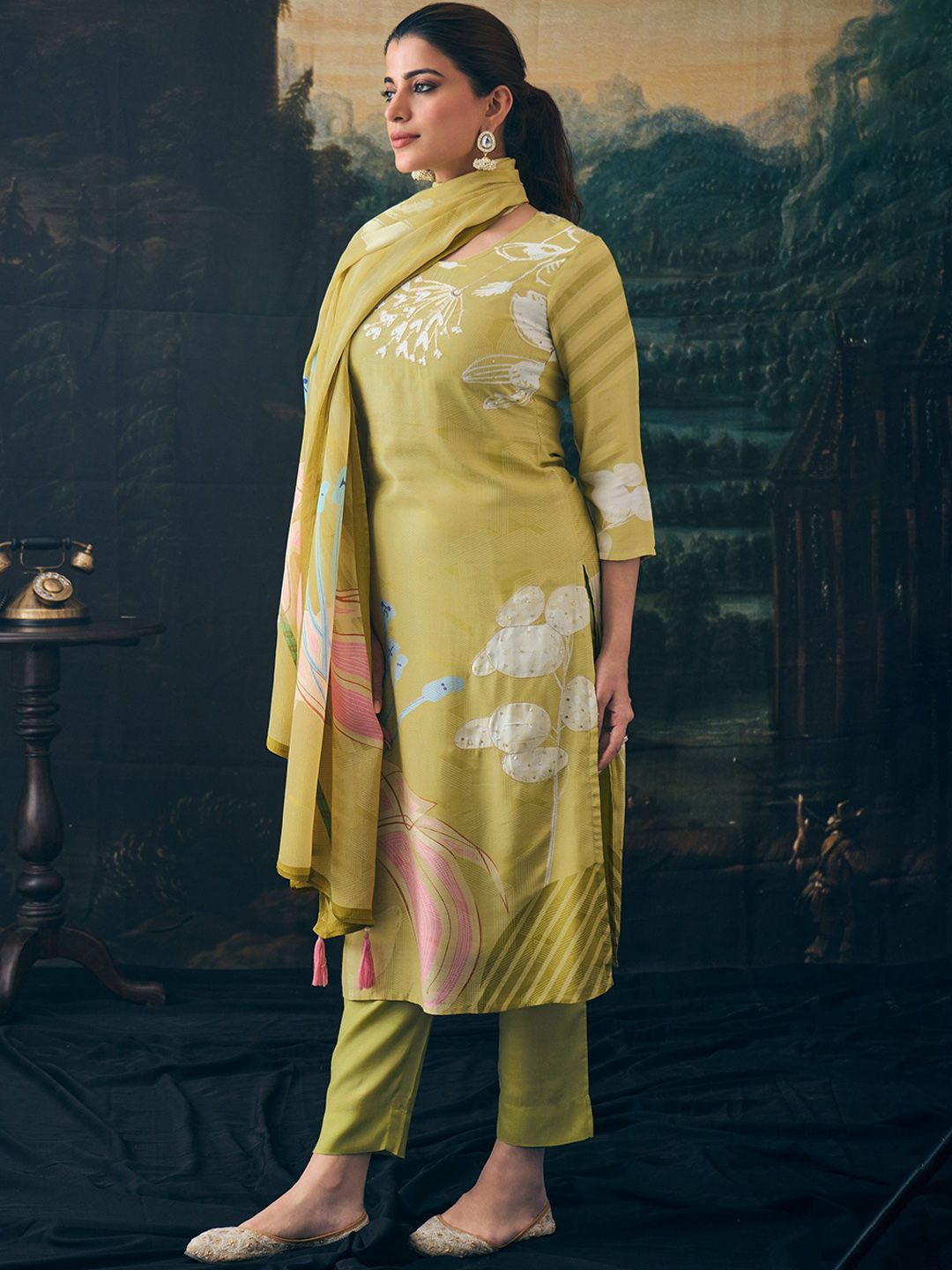 Label khoj Pure viscose maslin with hand work Kurta ,trouser and dupptta setpista Color
