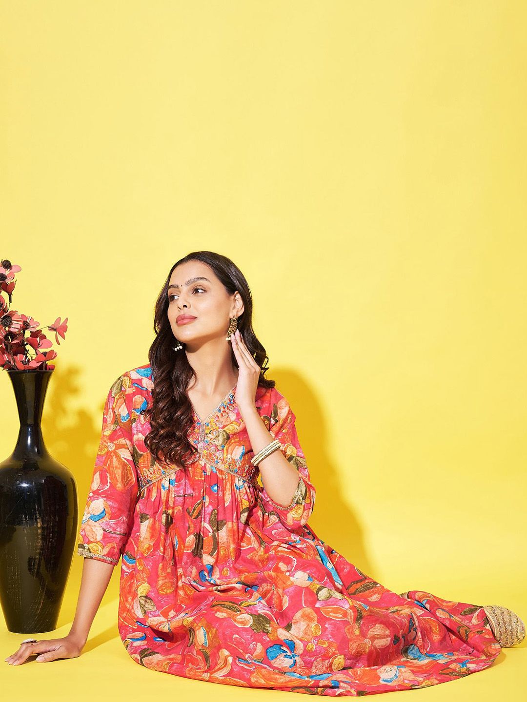 Label Khoj Women Silk blend Embroidered A line Alia kurta