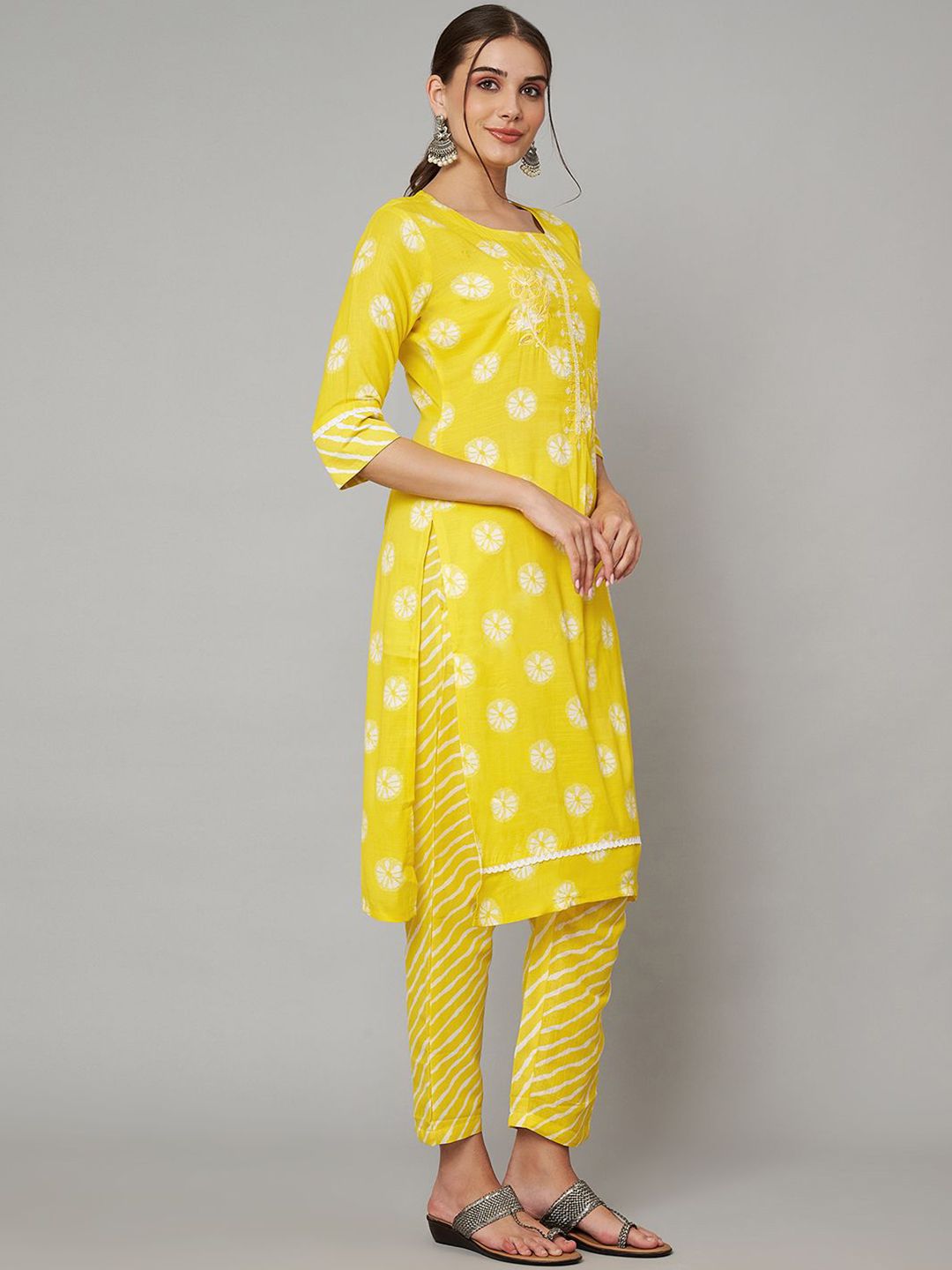 Label Khoj Women Cotton slub kurta, trouser and dupptta set