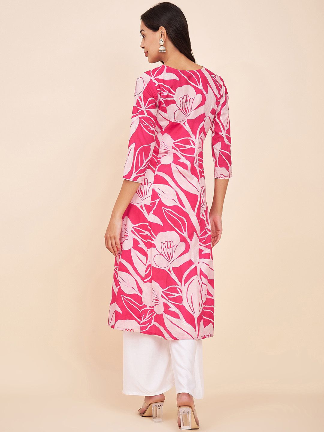 Label Khoj Women Cotton Pink Floral Kurta