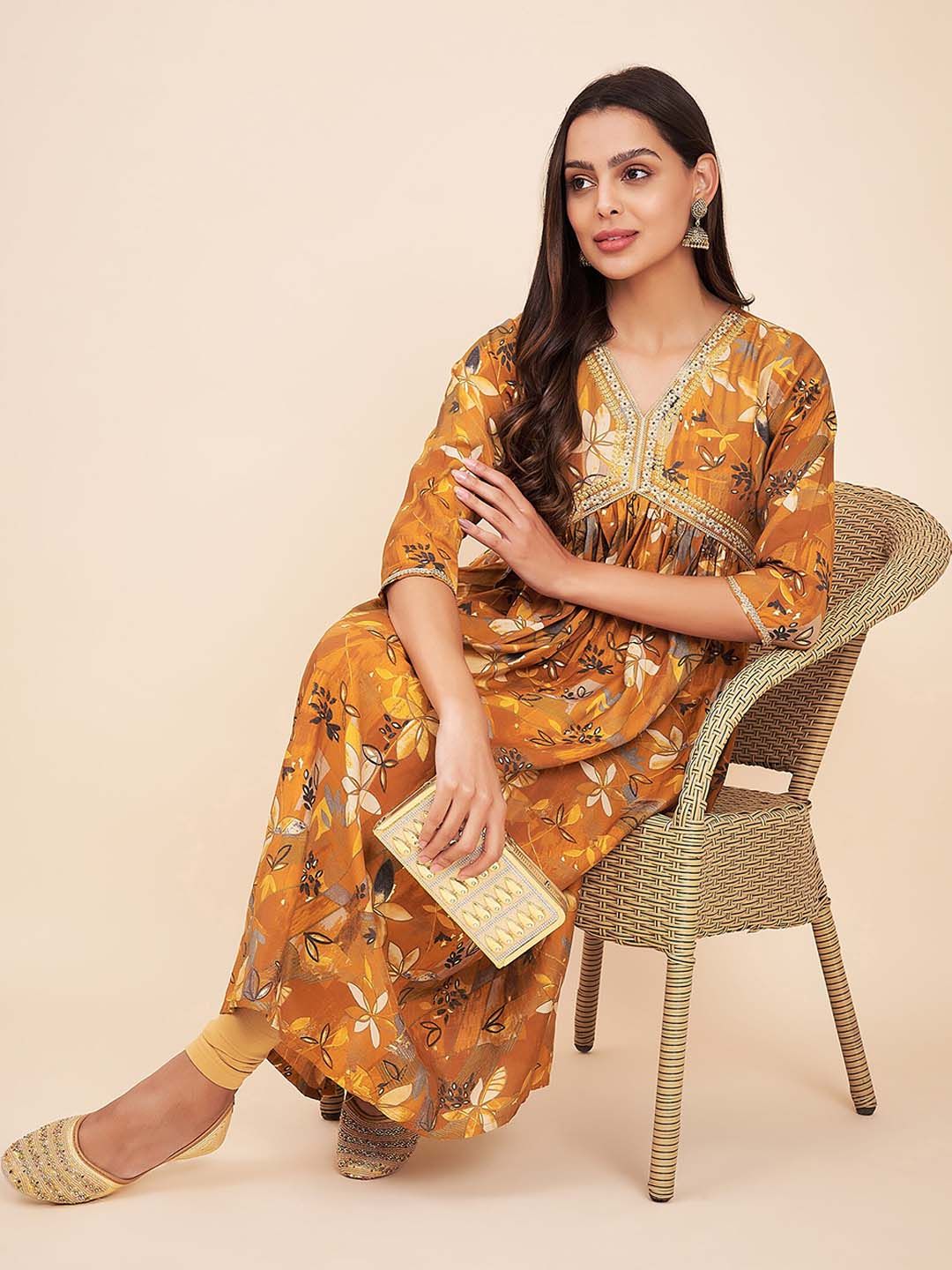 Label Khoj Women Silk Blend Alia Cut Kurta Dress