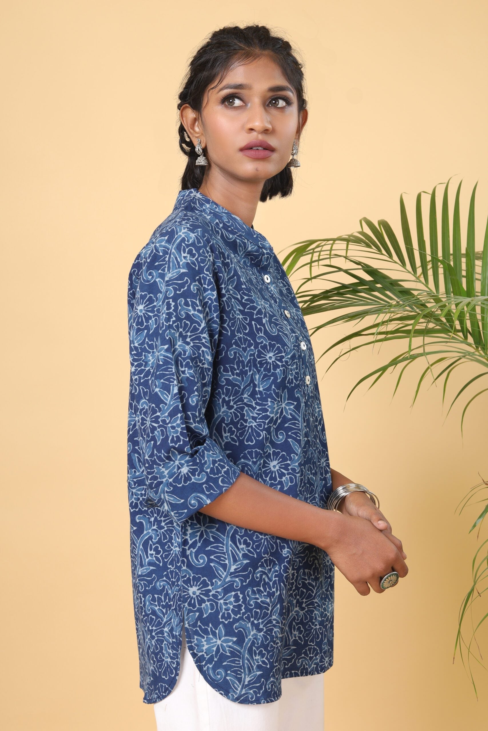 Handblock printed Indigo Short top