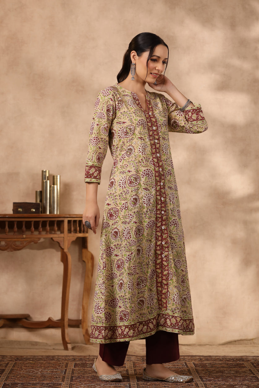 Shuddhi Yellow and Green A line kurta