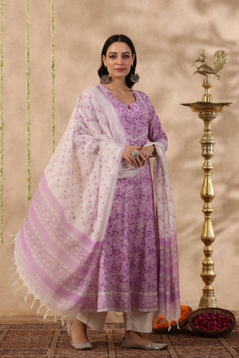 Shuddhi Pink and Purple 2 piece kurta set