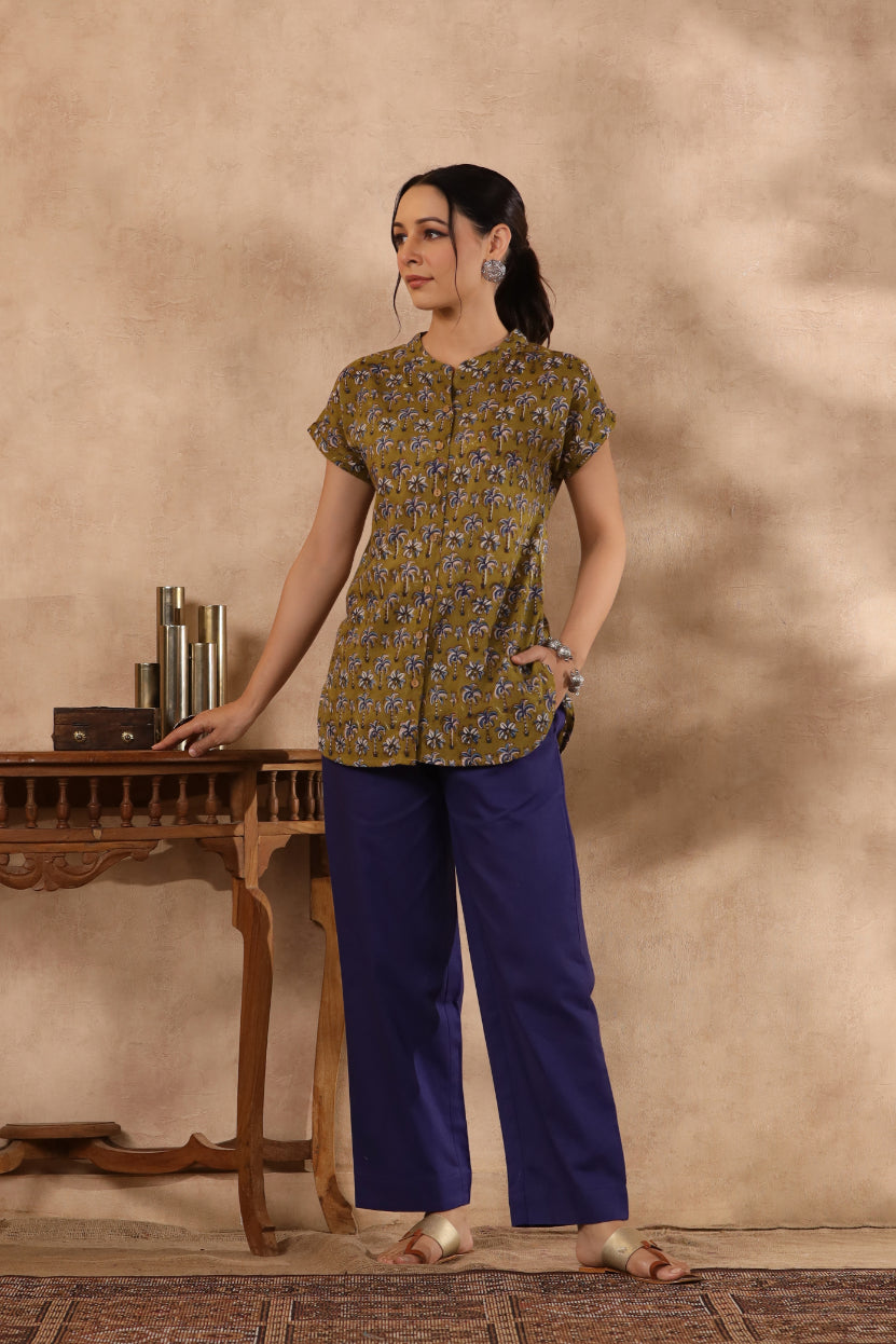 Shuddhi green and indigo top